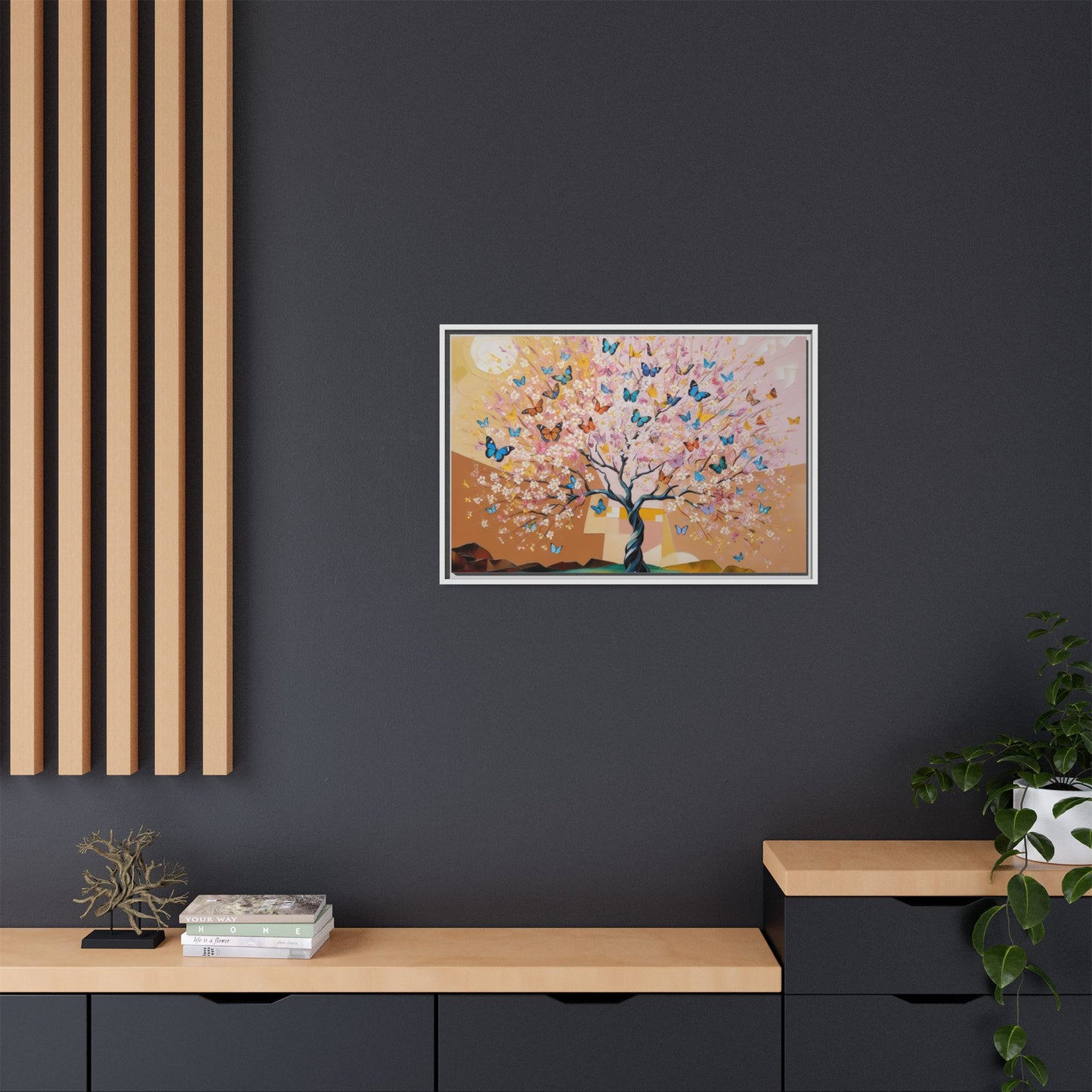 Colorful Butterfly Blossom Framed Canvas Art