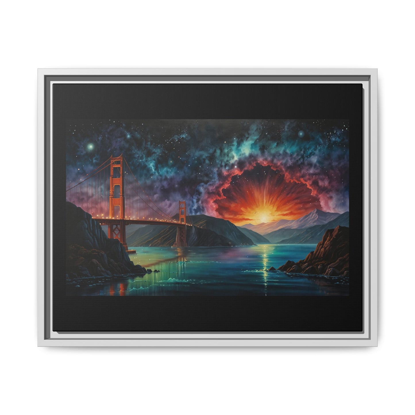 Golden Gate Sunset Framed Canvas Art - Multi-Color Wall Decor