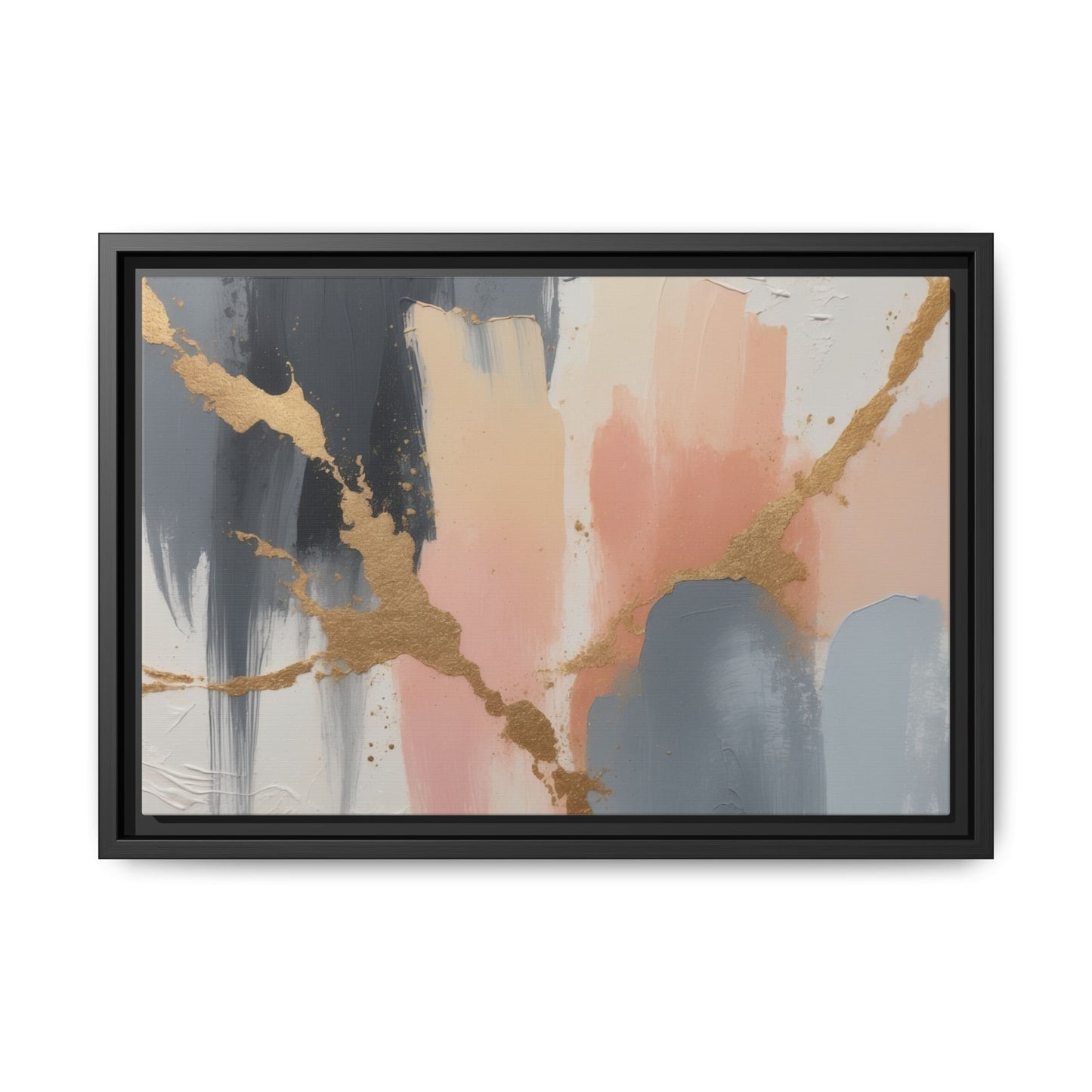 Elegant Abstract Framed Canvas Art with Gold Accents