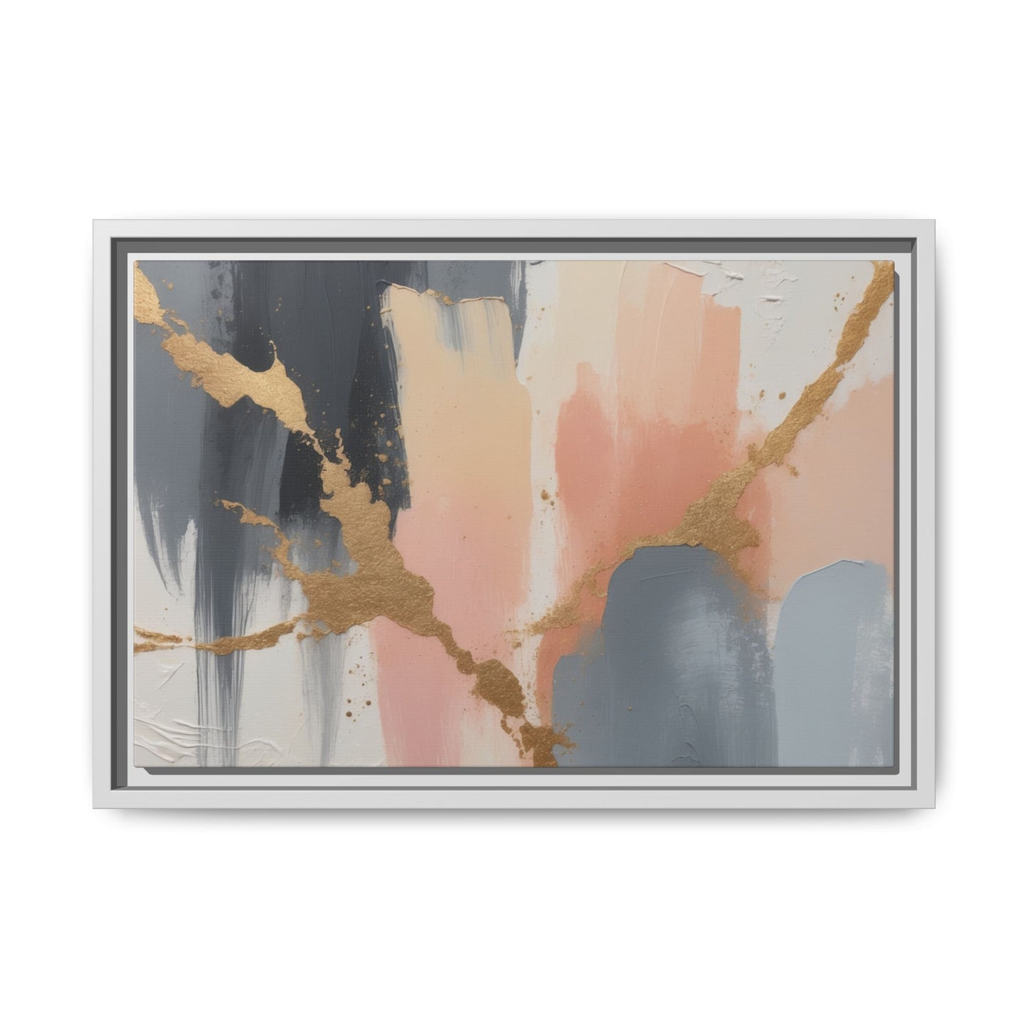 Elegant Abstract Framed Canvas Art with Gold Accents