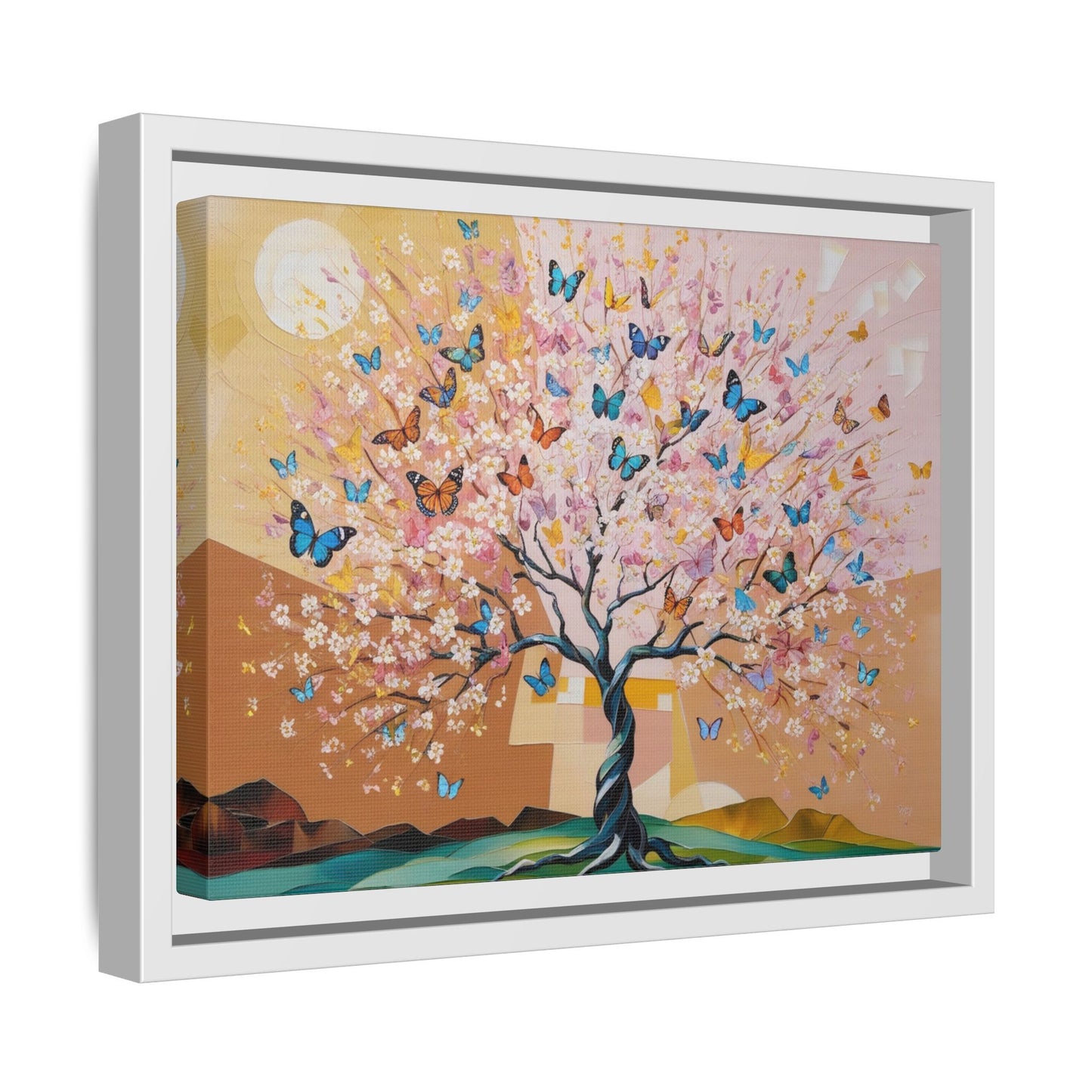 Colorful Butterfly Blossom Framed Canvas Art