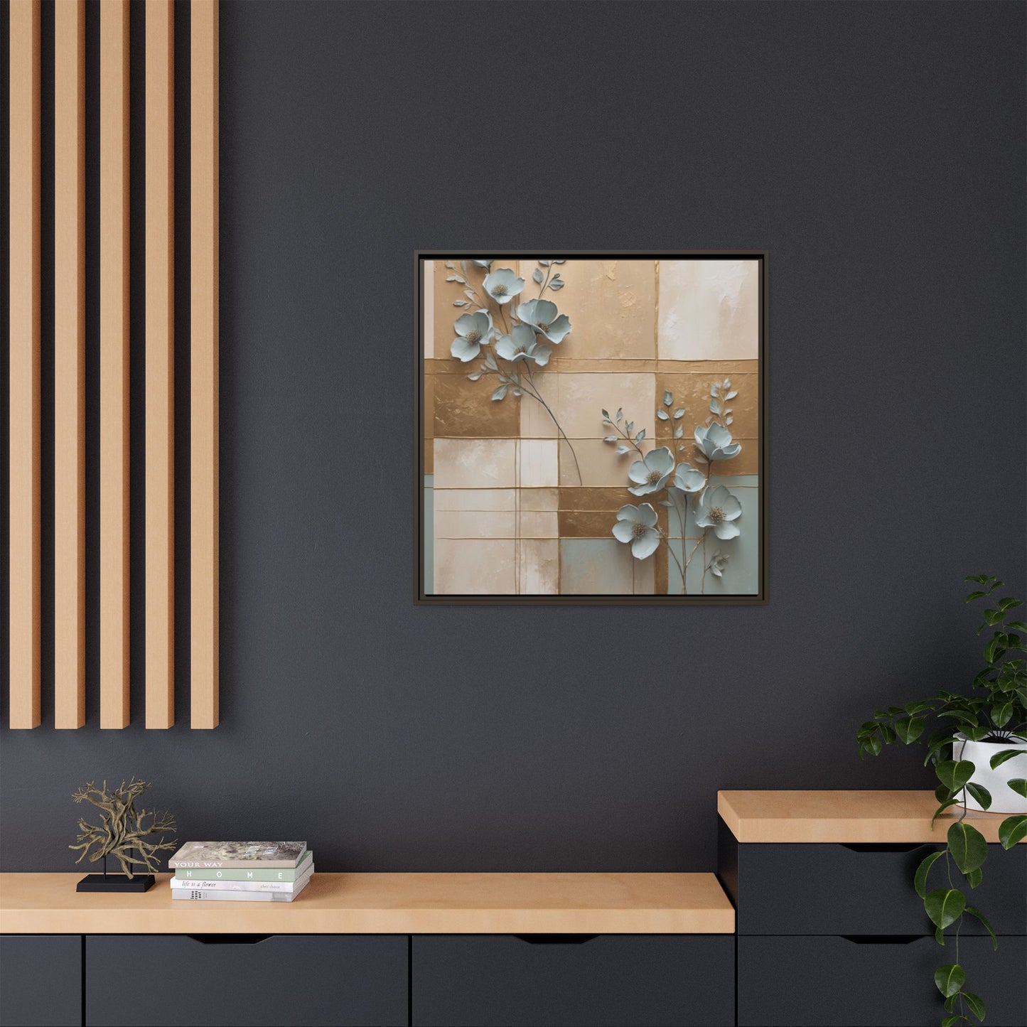 Elegant Floral Wall Art - Framed Matte Canvas Decor