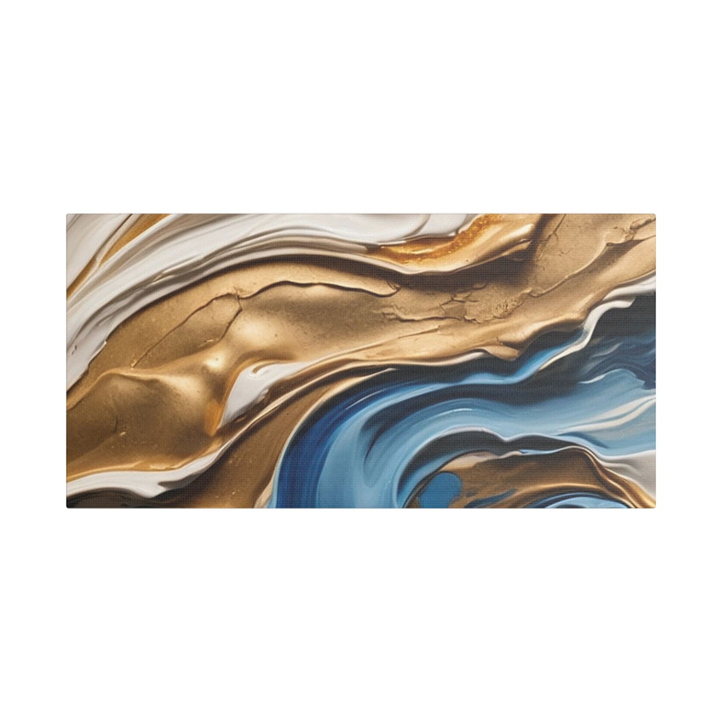 Elegant Abstract Wall Art - Blue and Gold Satin Canvas