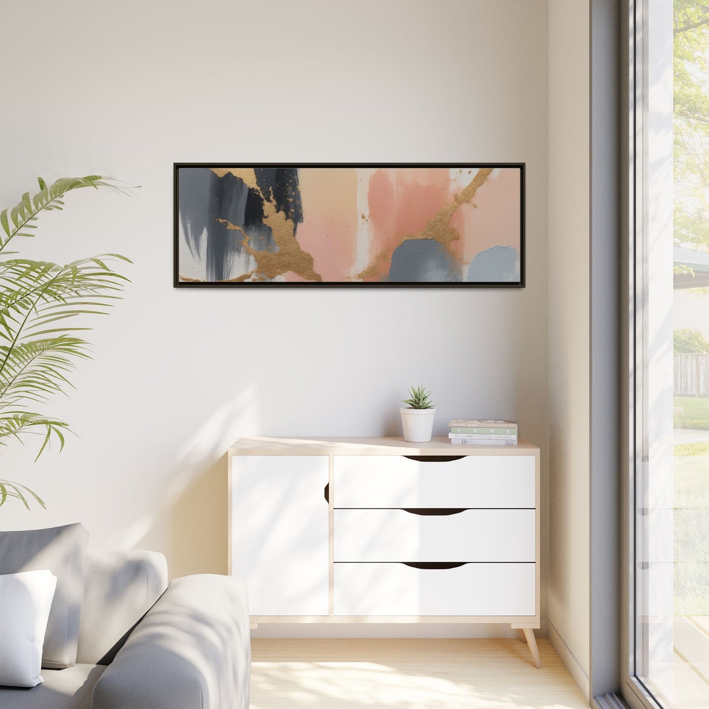 Elegant Abstract Framed Canvas Art with Gold Accents