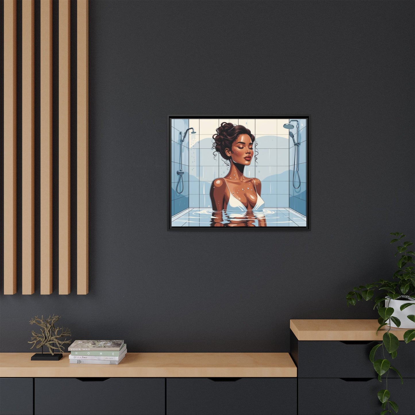 Serene Bathing Woman Canvas Art - Framed Multi-Color Wall Decor
