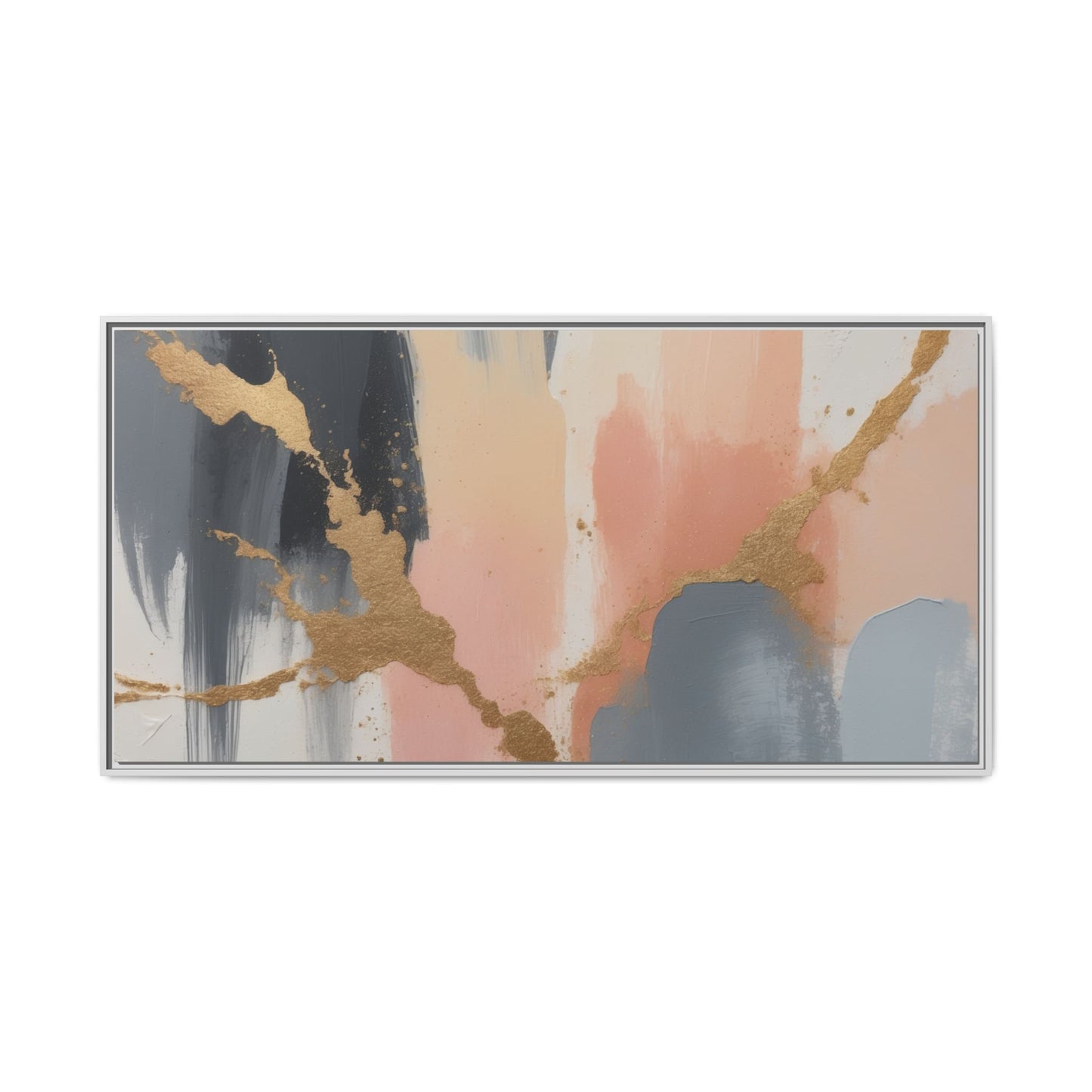 Elegant Abstract Framed Canvas Art with Gold Accents
