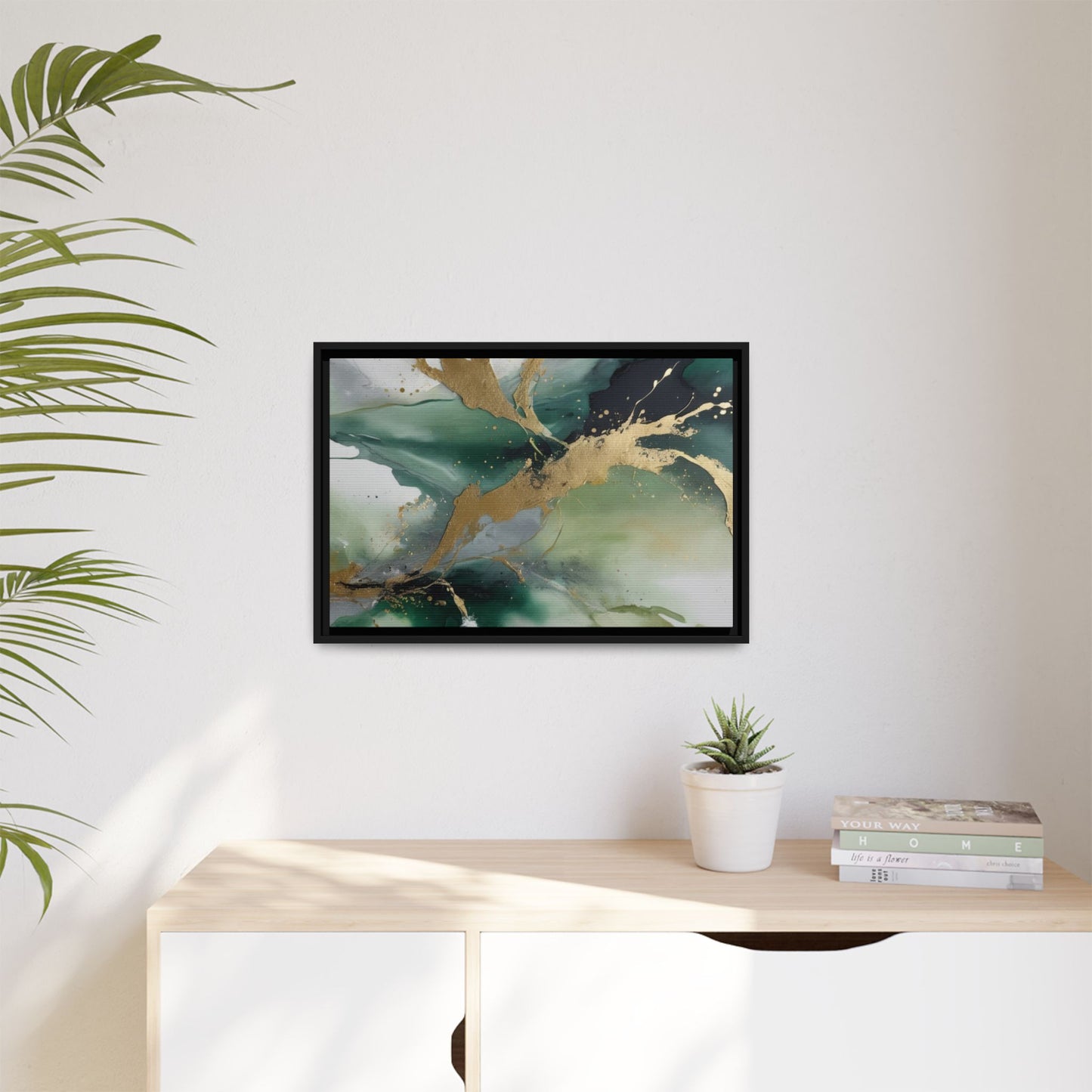 Elegant Abstract Framed Canvas Wall Art - Multi-Color Gold Accents