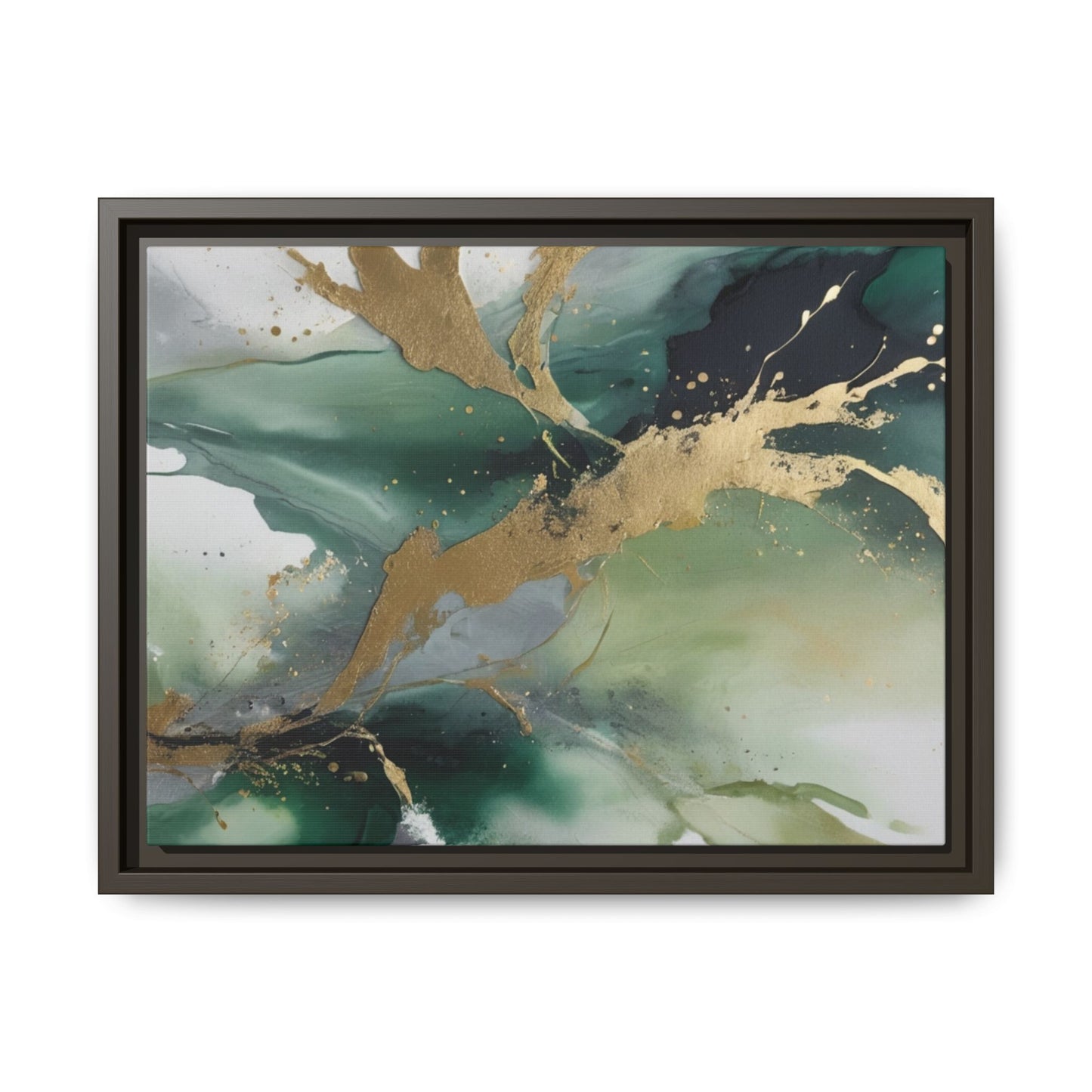 Elegant Abstract Framed Canvas Wall Art - Multi-Color Gold Accents