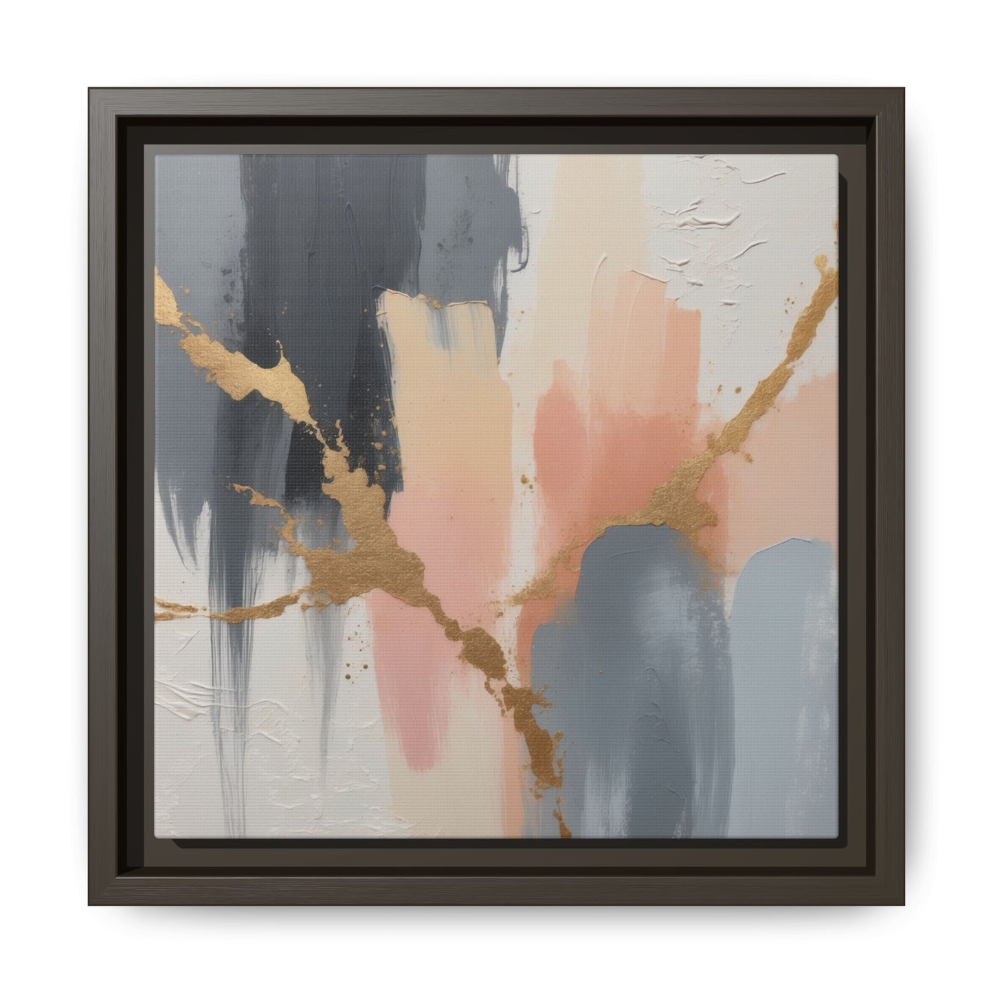 Elegant Abstract Framed Canvas Art with Gold Accents