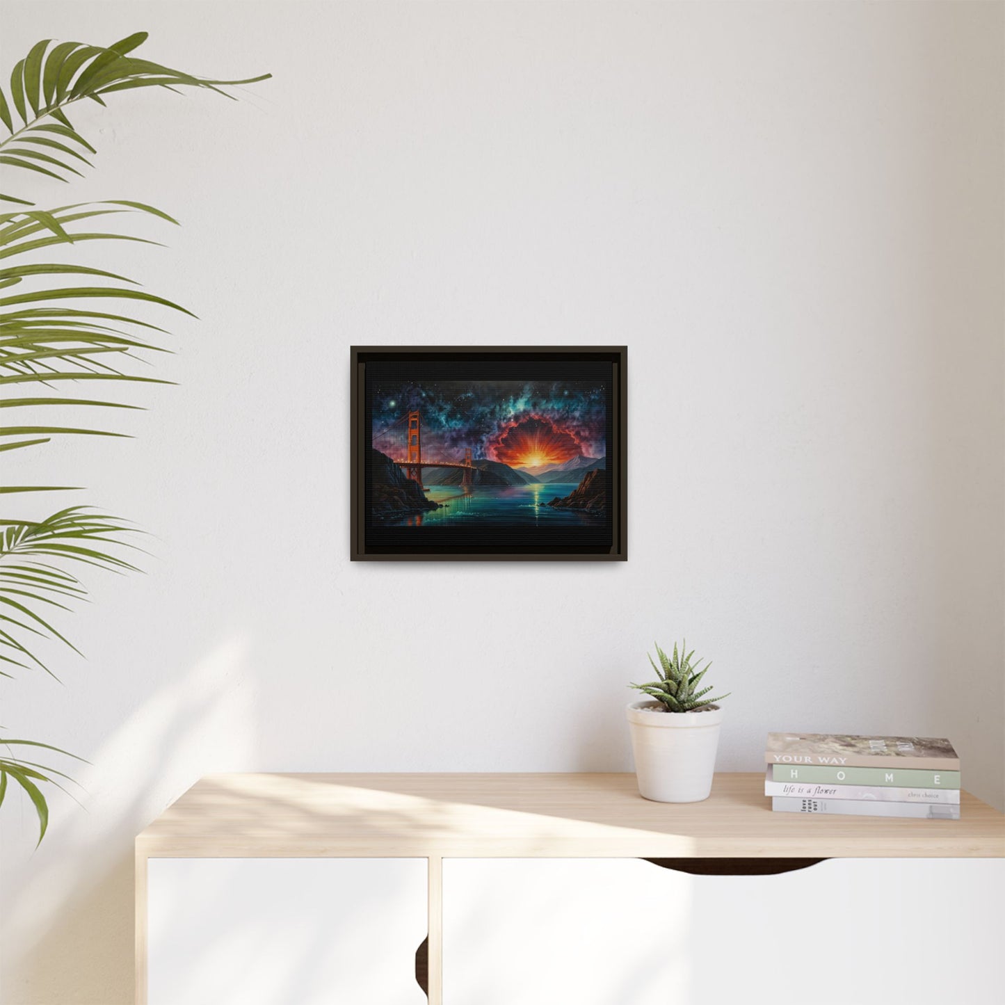 Golden Gate Sunset Framed Canvas Art - Multi-Color Wall Decor