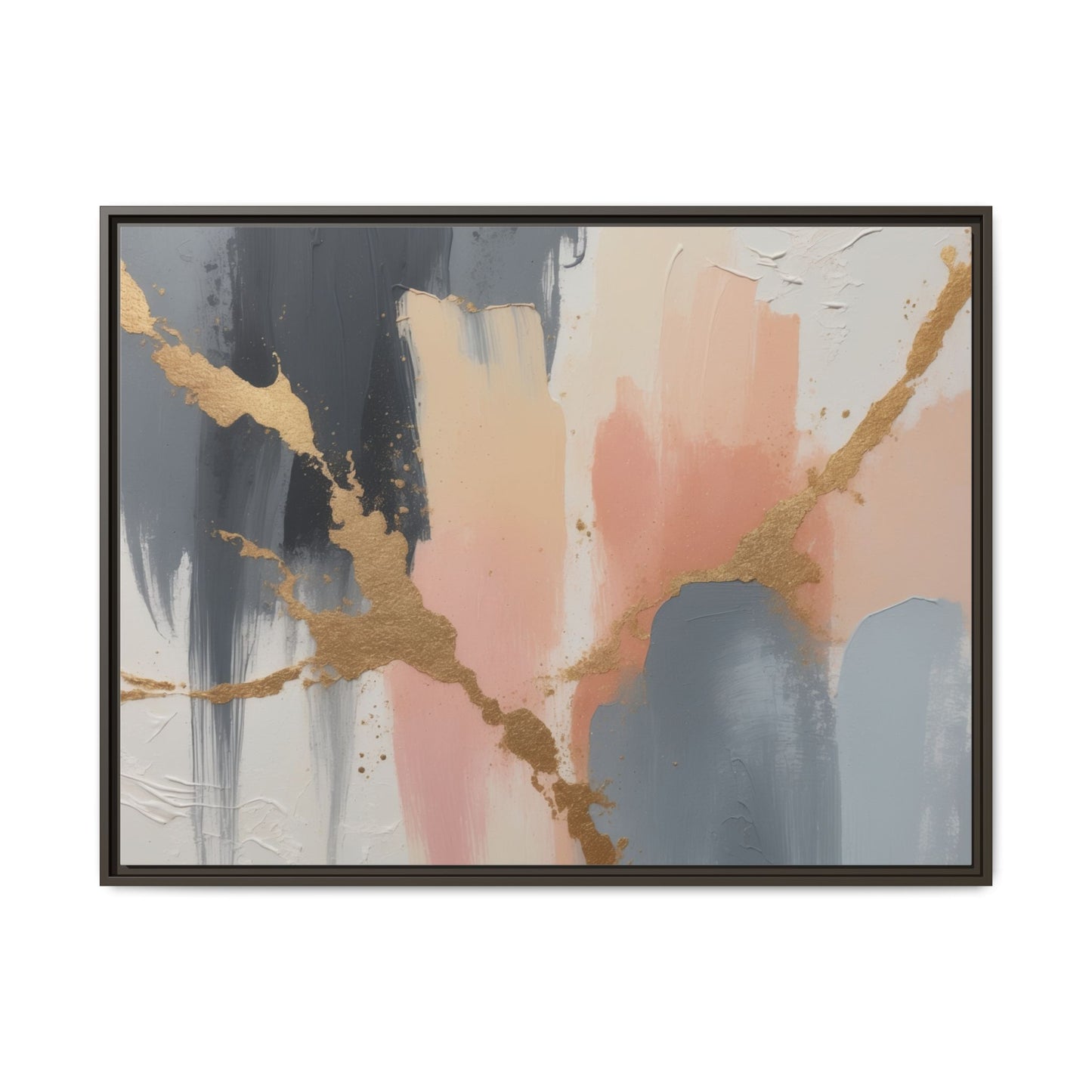 Elegant Abstract Framed Canvas Art with Gold Accents