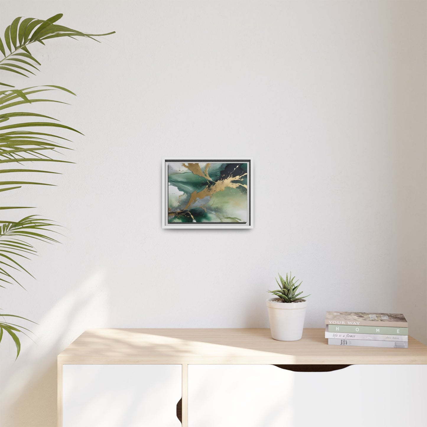 Elegant Abstract Framed Canvas Wall Art - Multi-Color Gold Accents