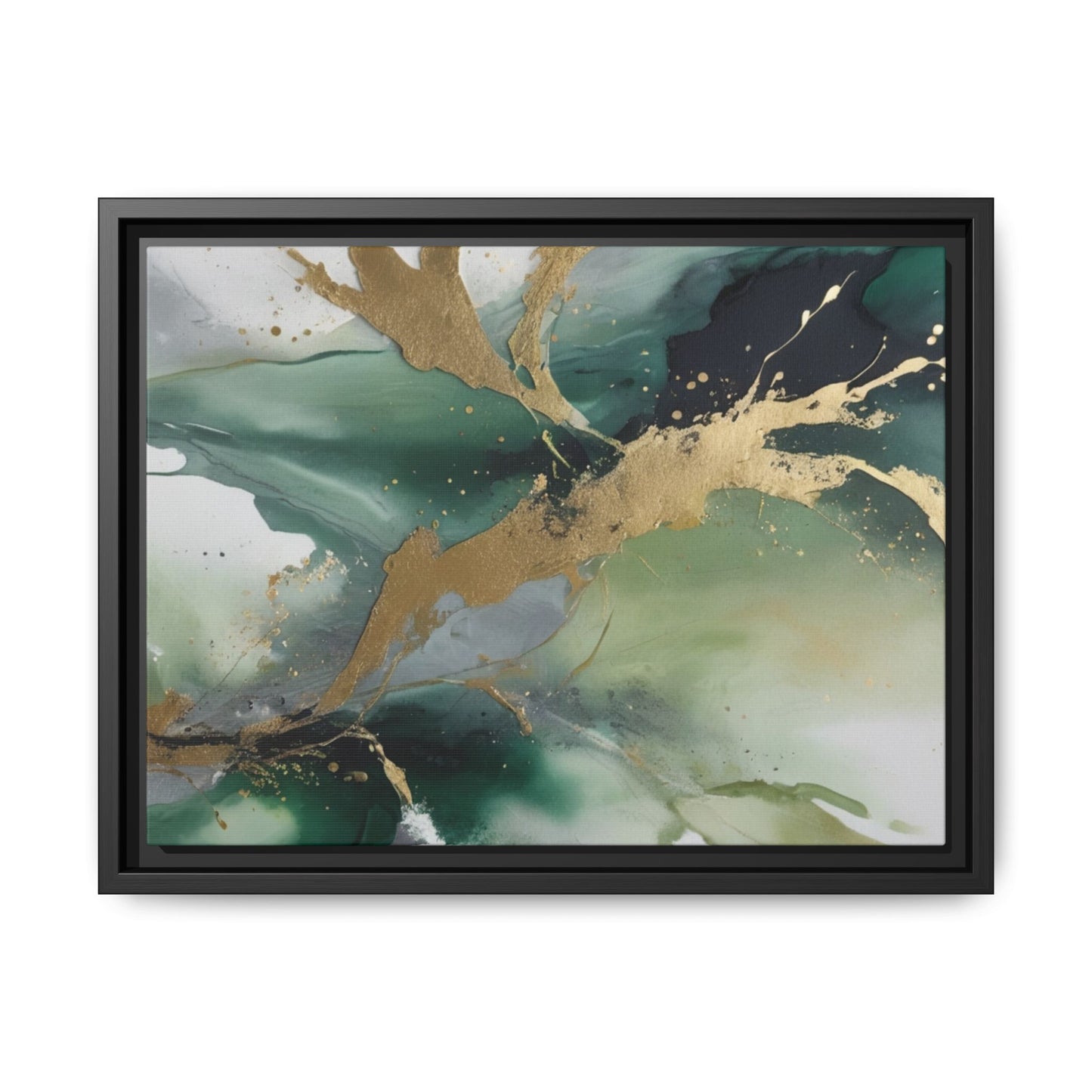 Elegant Abstract Framed Canvas Wall Art - Multi-Color Gold Accents