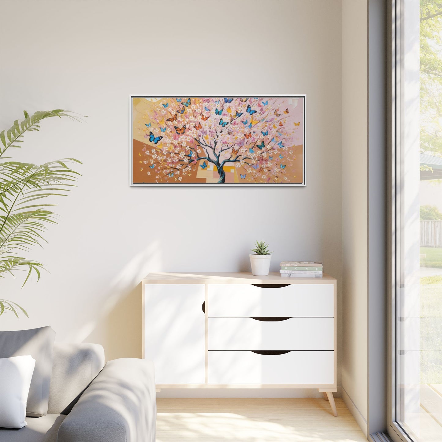 Colorful Butterfly Blossom Framed Canvas Art