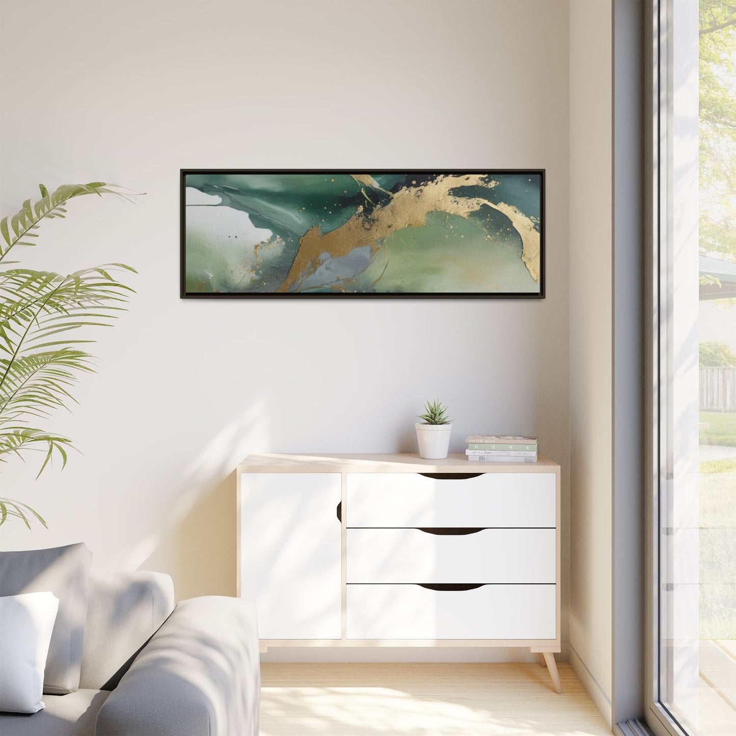Elegant Abstract Framed Canvas Wall Art - Multi-Color Gold Accents