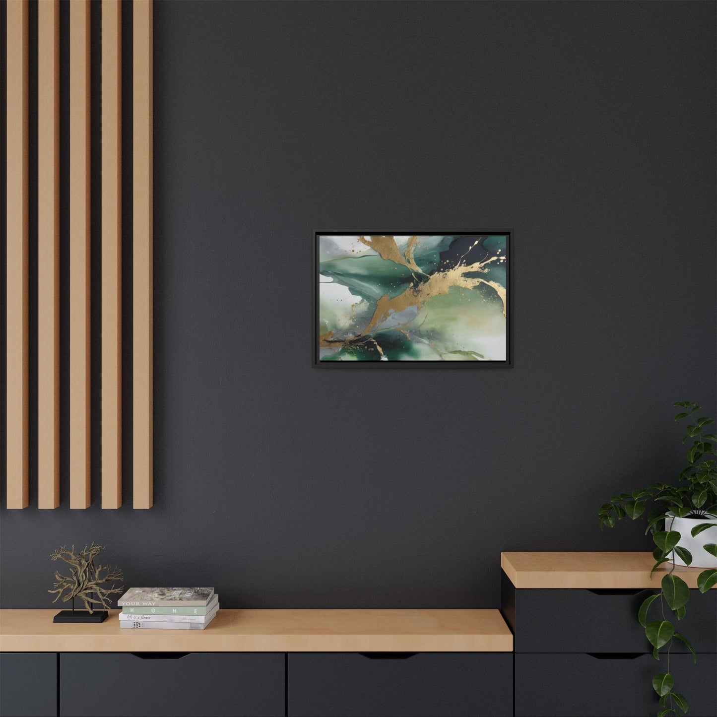 Elegant Abstract Framed Canvas Wall Art - Multi-Color Gold Accents