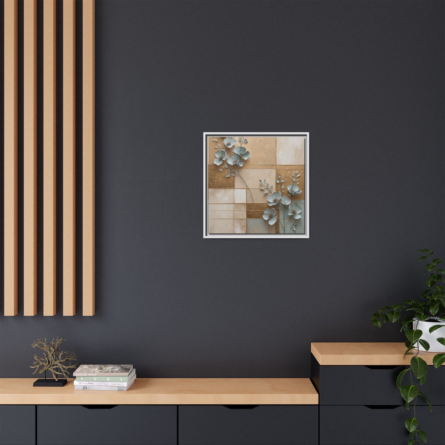 Elegant Floral Wall Art - Framed Matte Canvas Decor
