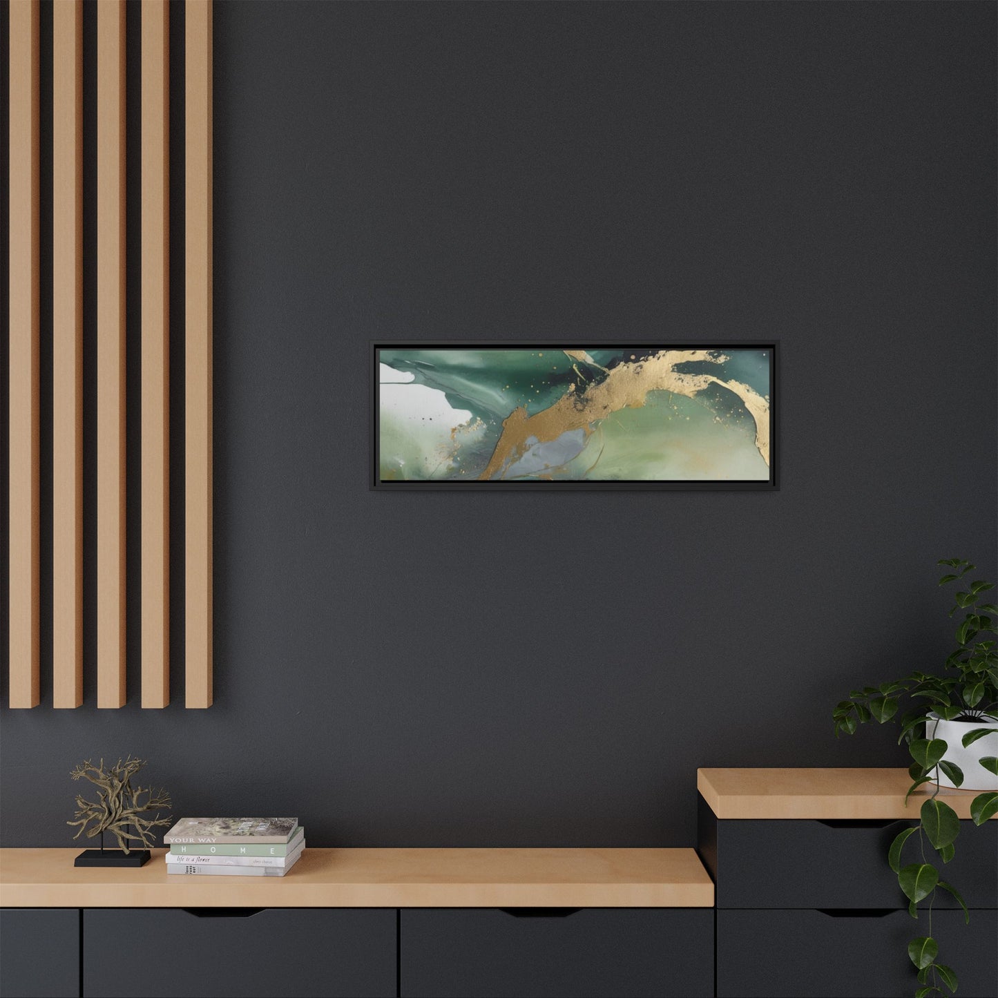 Elegant Abstract Framed Canvas Wall Art - Multi-Color Gold Accents