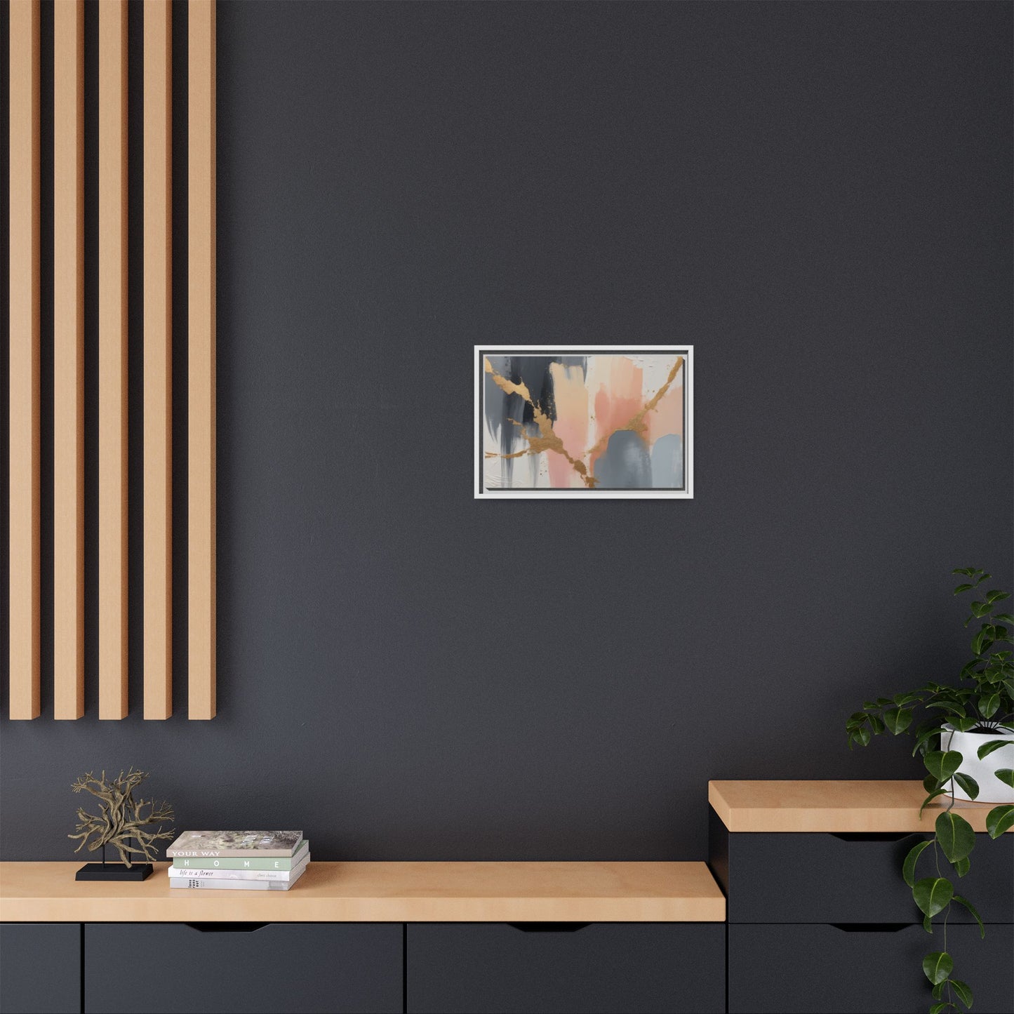 Elegant Abstract Framed Canvas Art with Gold Accents