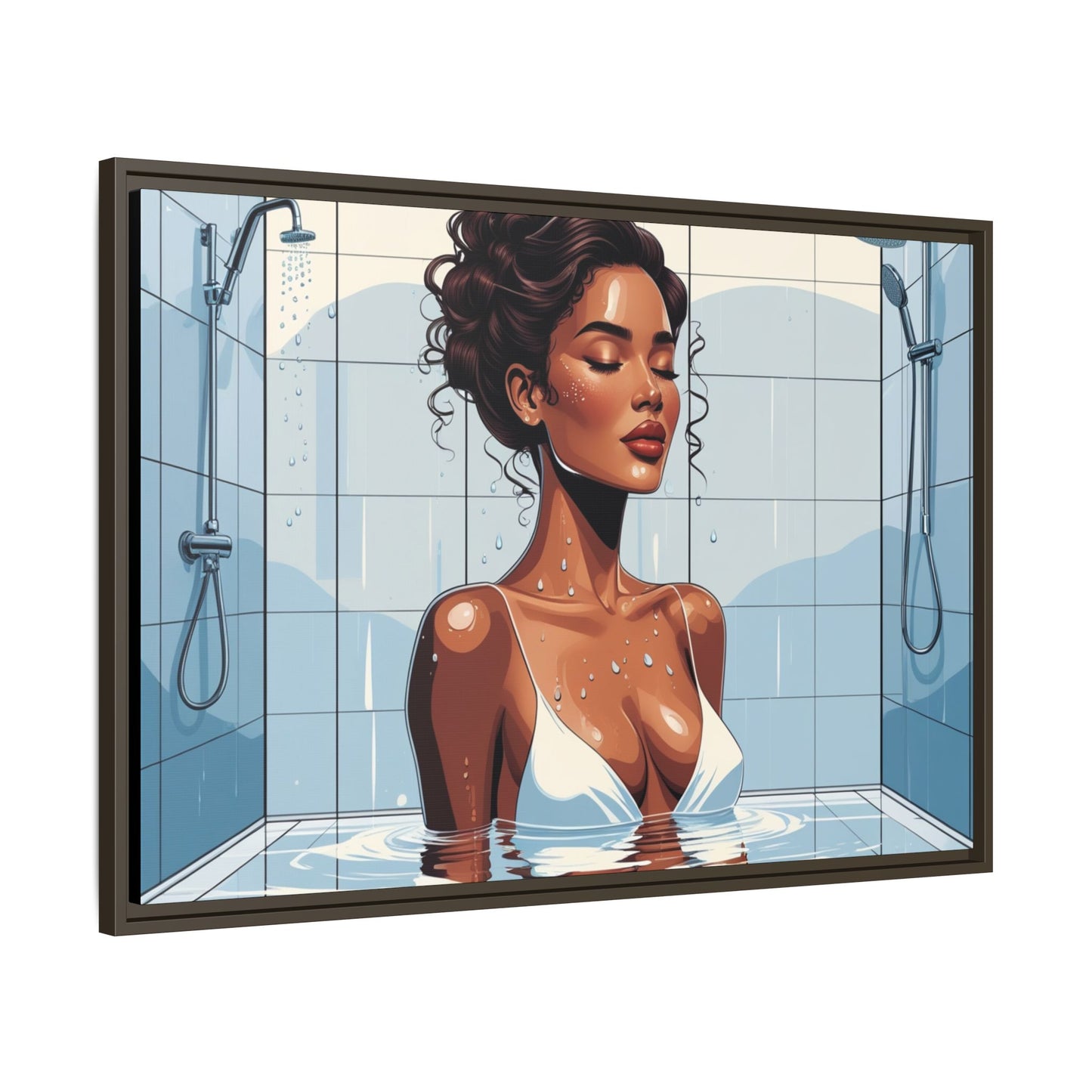 Serene Bathing Woman Canvas Art - Framed Multi-Color Wall Decor