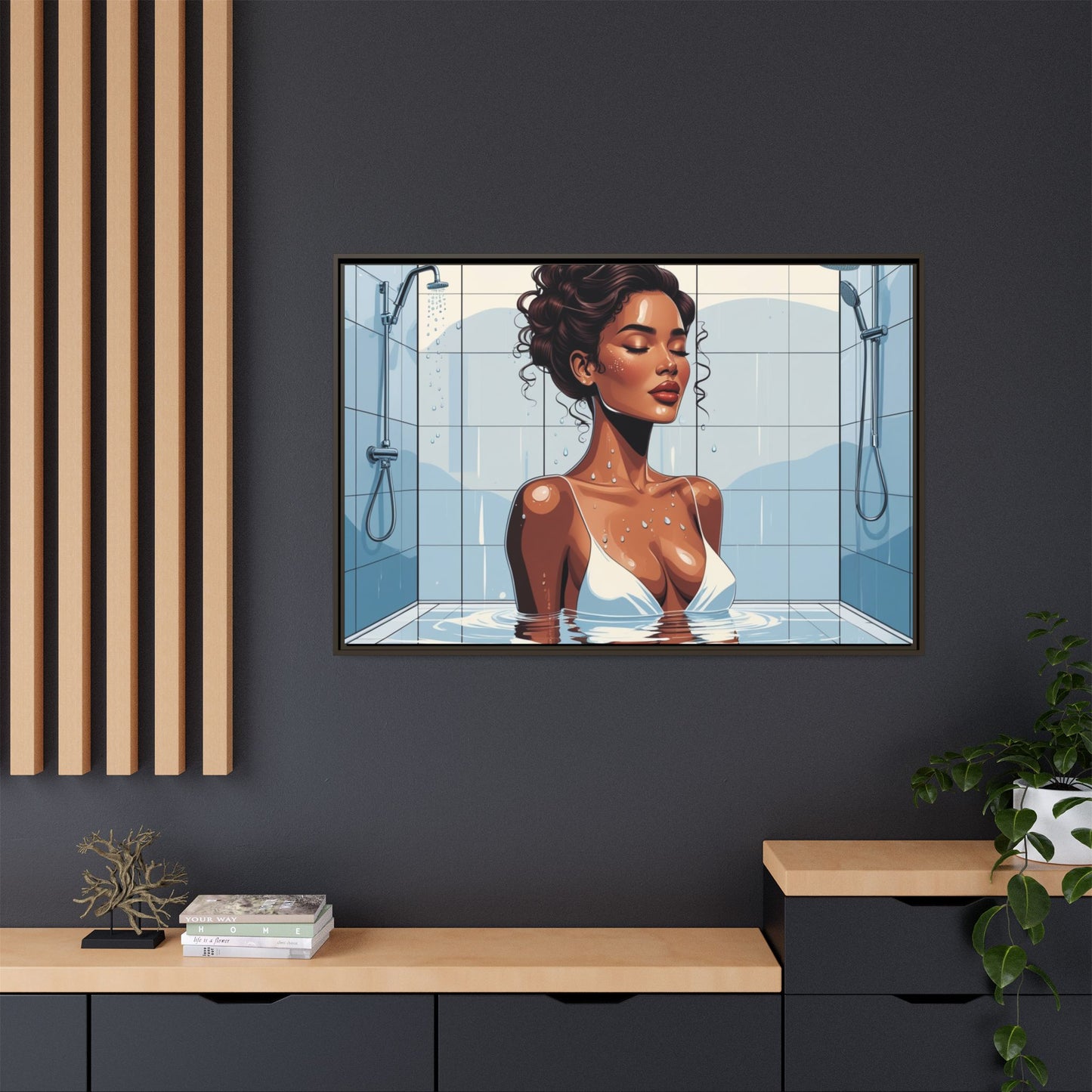 Serene Bathing Woman Canvas Art - Framed Multi-Color Wall Decor