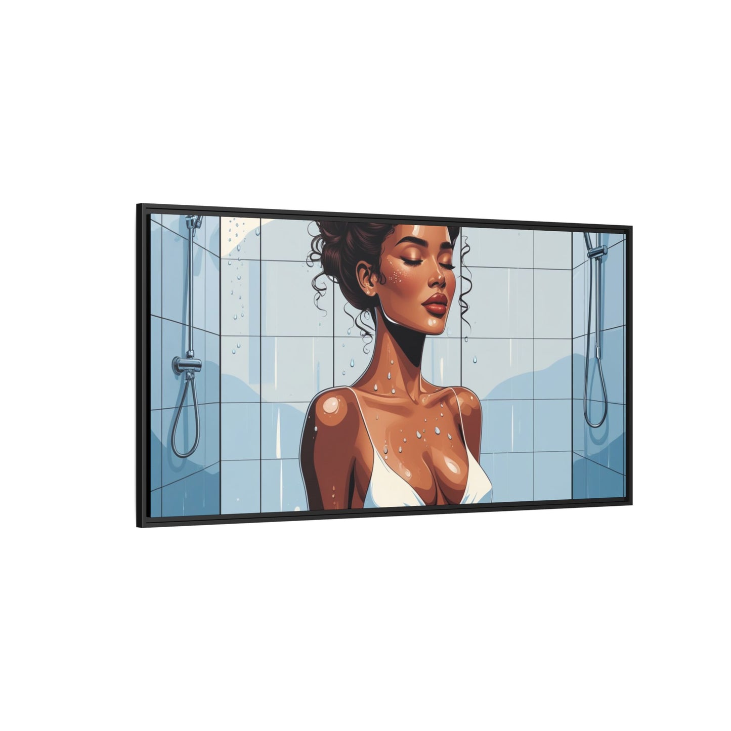 Serene Bathing Woman Canvas Art - Framed Multi-Color Wall Decor