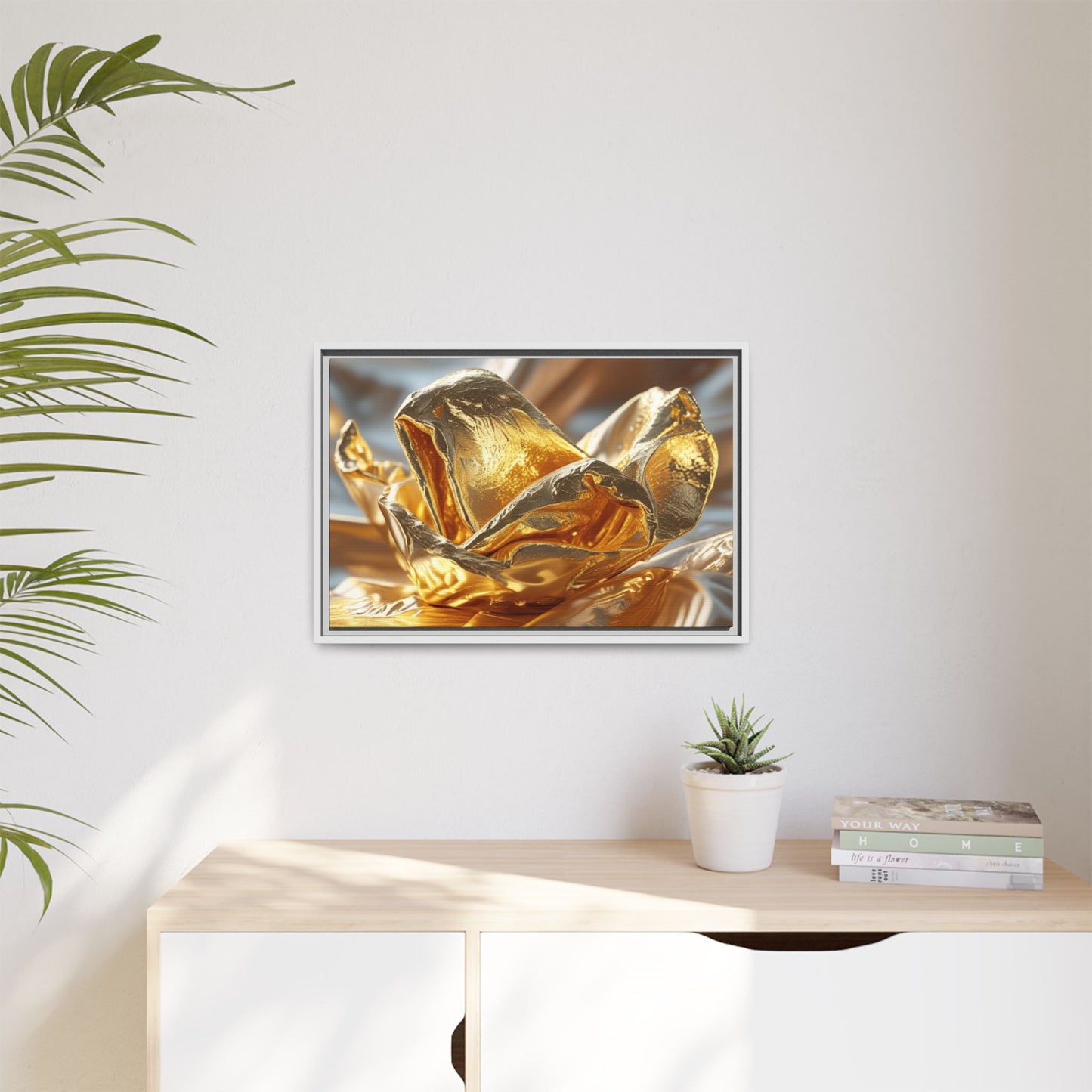 Gold Foil Rose Canvas Art - Elegant Home Decor