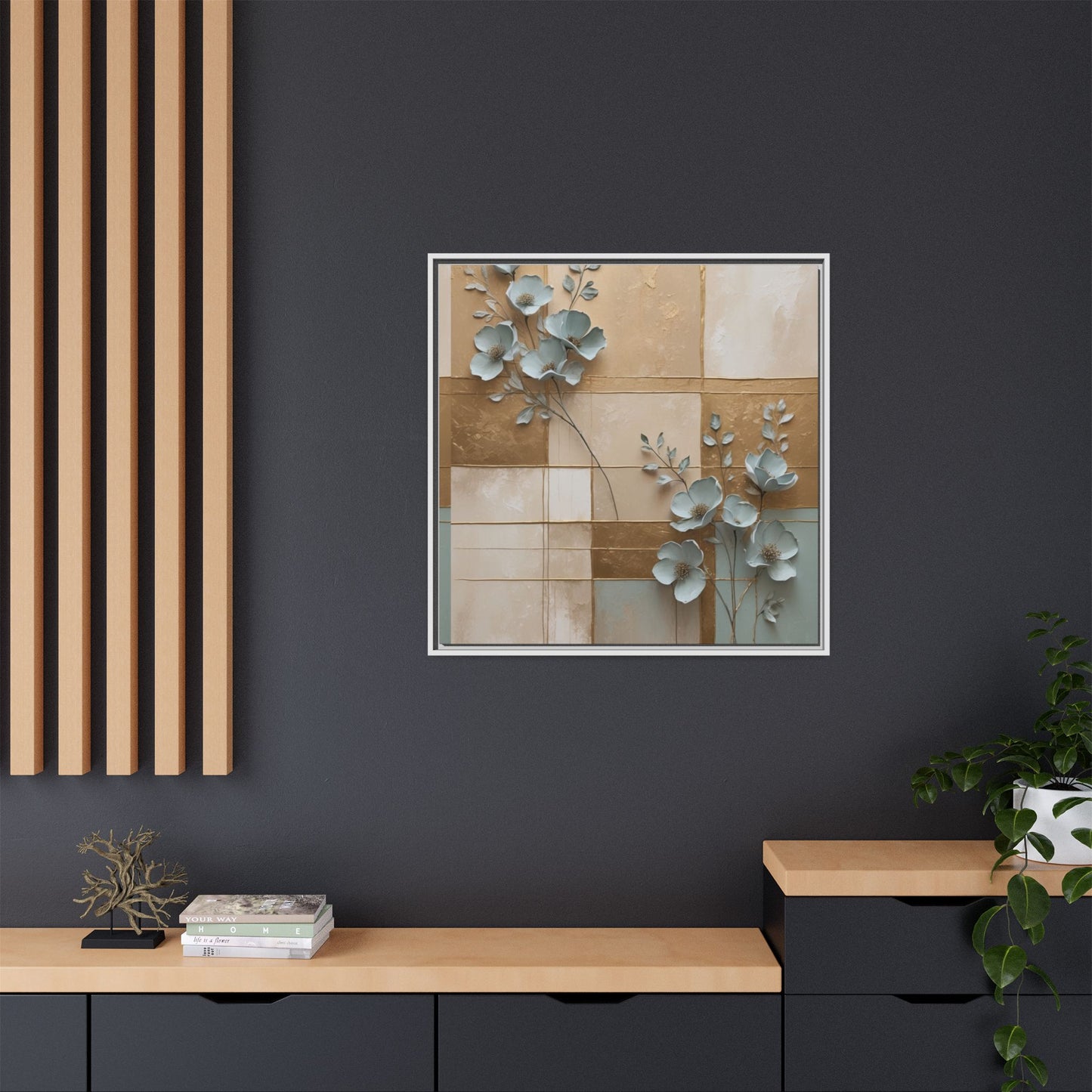 Elegant Floral Wall Art - Framed Matte Canvas Decor