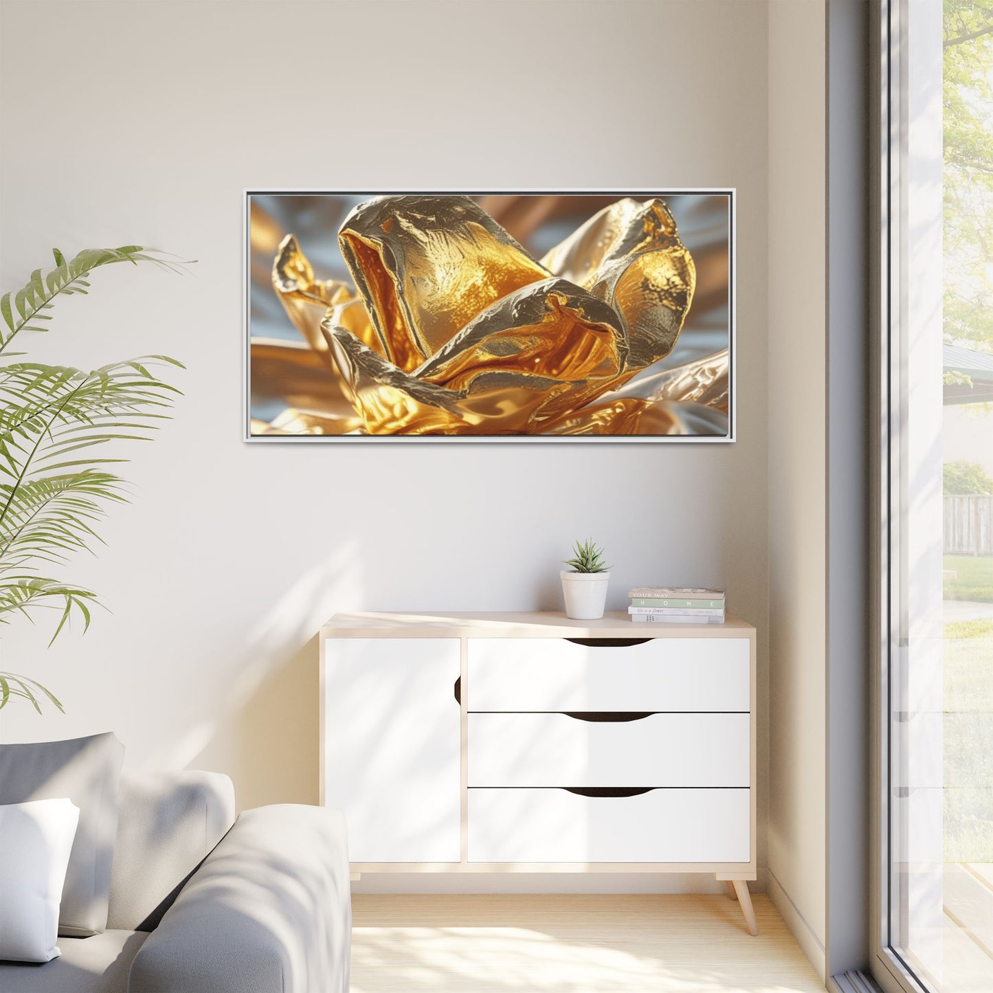 Gold Foil Rose Canvas Art - Elegant Home Decor