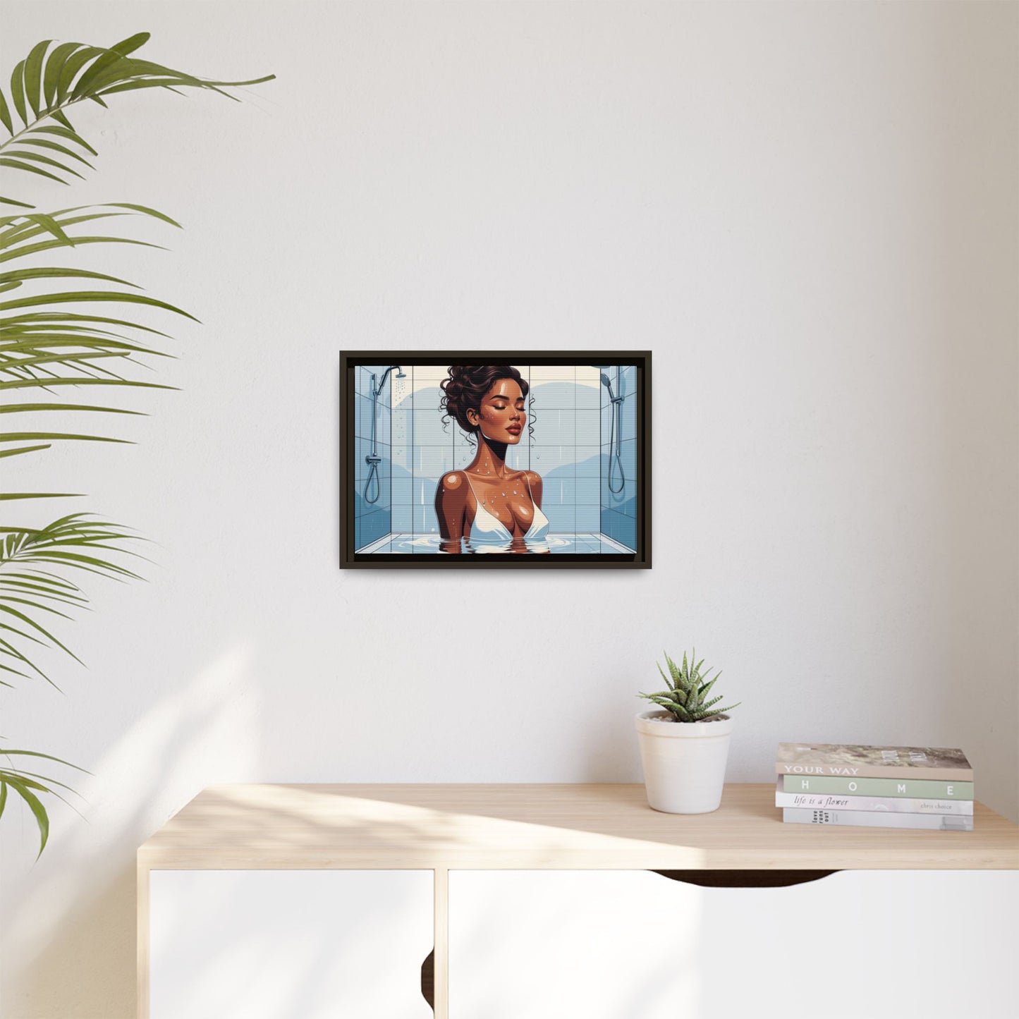 Serene Bathing Woman Canvas Art - Framed Multi-Color Wall Decor