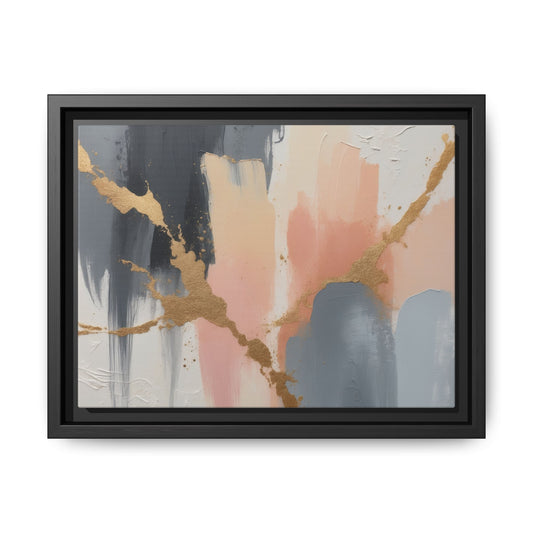 Elegant Abstract Framed Canvas Art with Gold Accents