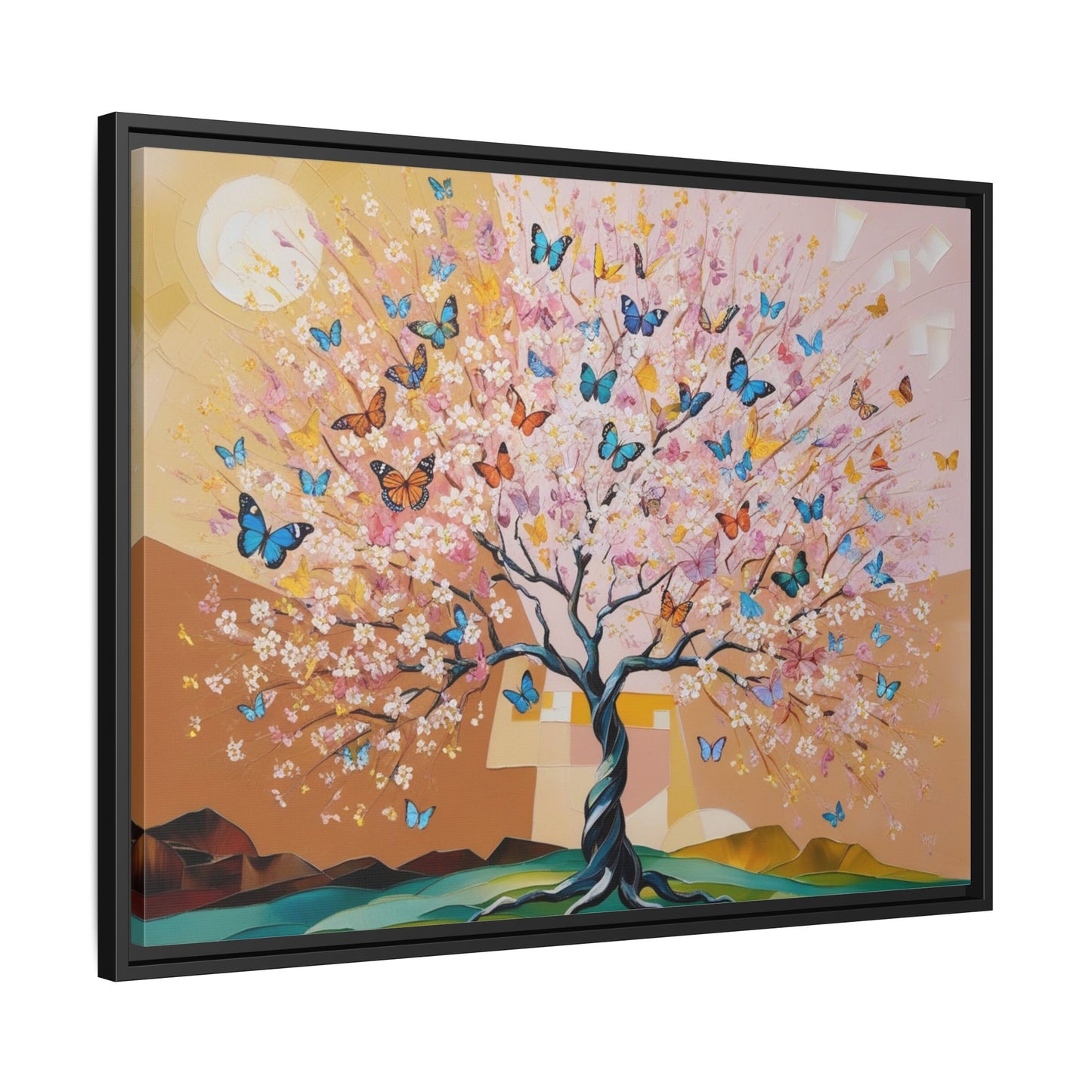 Colorful Butterfly Blossom Framed Canvas Art
