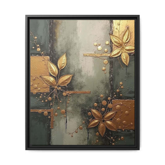 Framed Matte Canvas Art - Abstract Floral Gold and Green Wall Decor