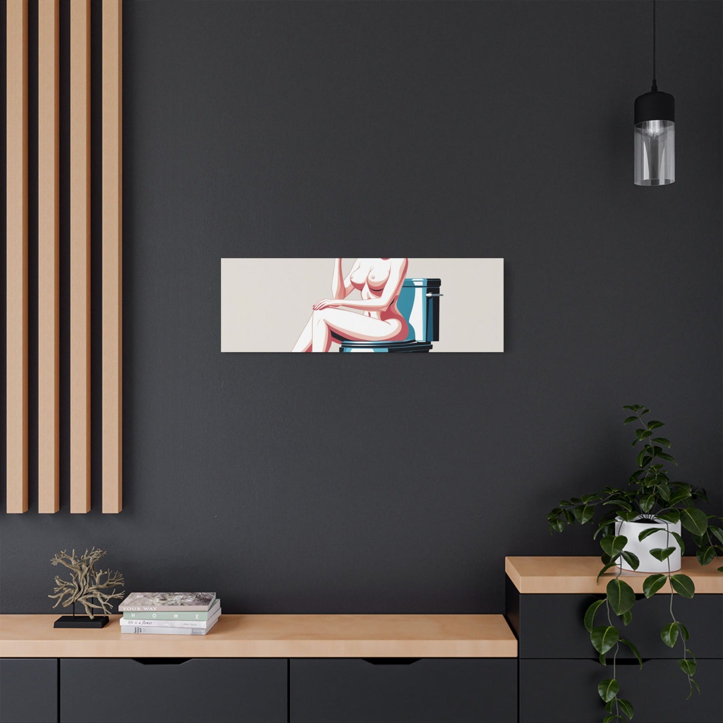 Retro Vintage Art Canvas Print - Sensual Woman Smoking on Toilet