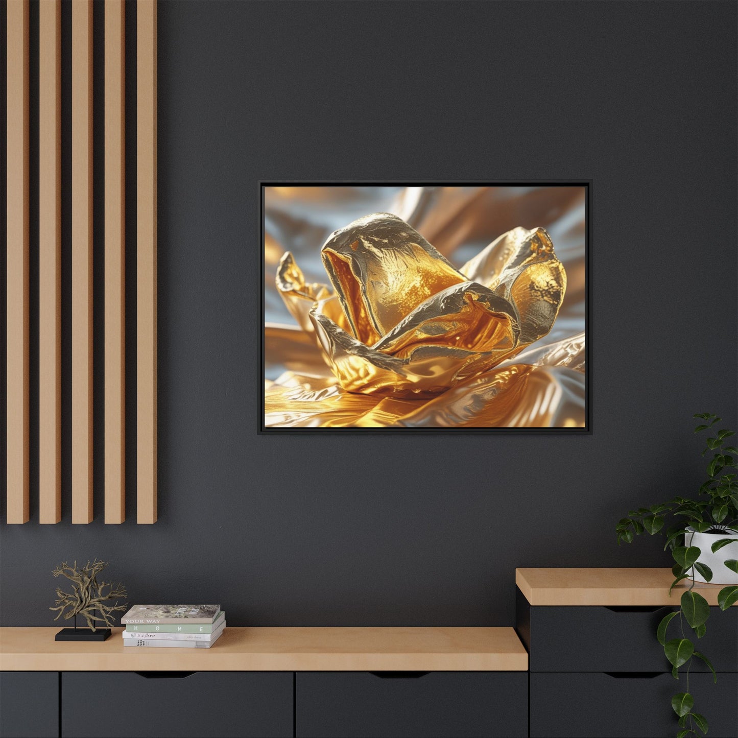 Gold Foil Rose Canvas Art - Elegant Home Decor