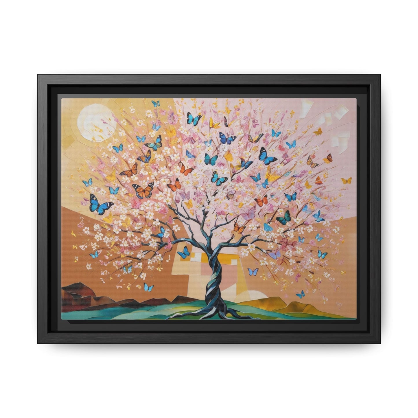 Colorful Butterfly Blossom Framed Canvas Art