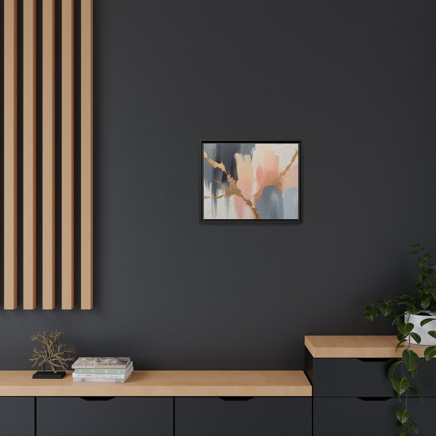 Elegant Abstract Framed Canvas Art with Gold Accents
