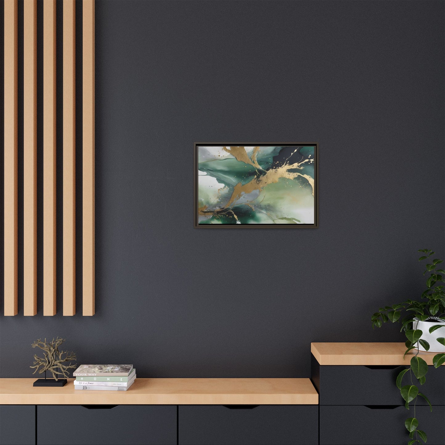 Elegant Abstract Framed Canvas Wall Art - Multi-Color Gold Accents