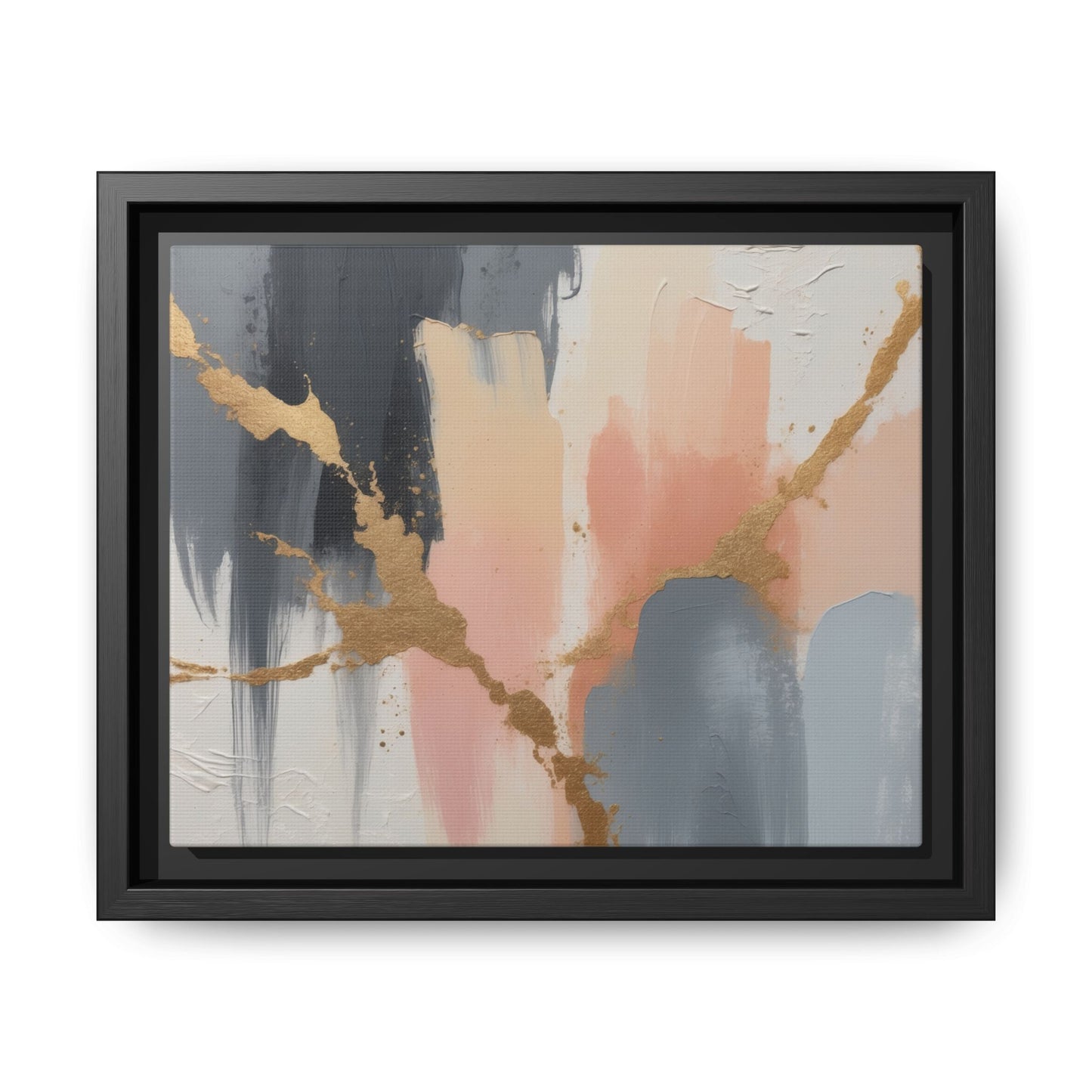Elegant Abstract Framed Canvas Art with Gold Accents