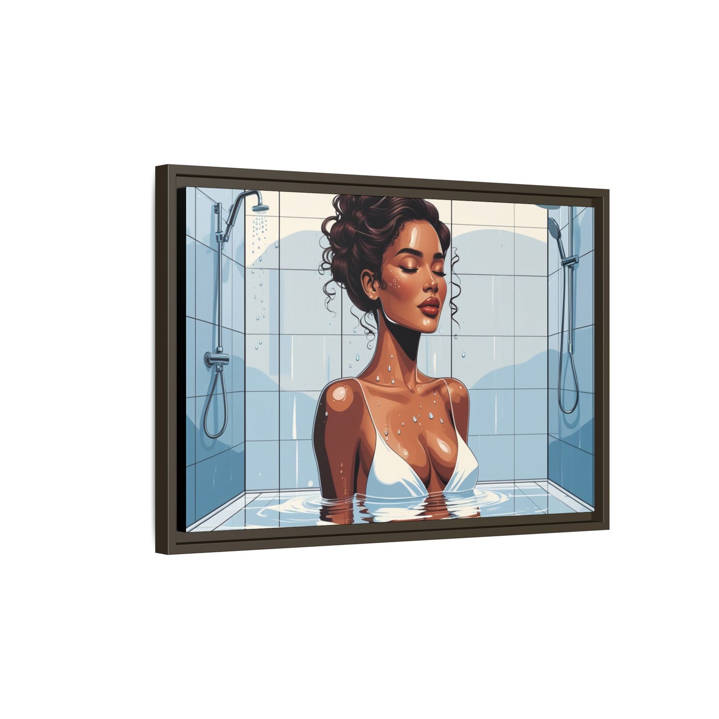 Serene Bathing Woman Canvas Art - Framed Multi-Color Wall Decor