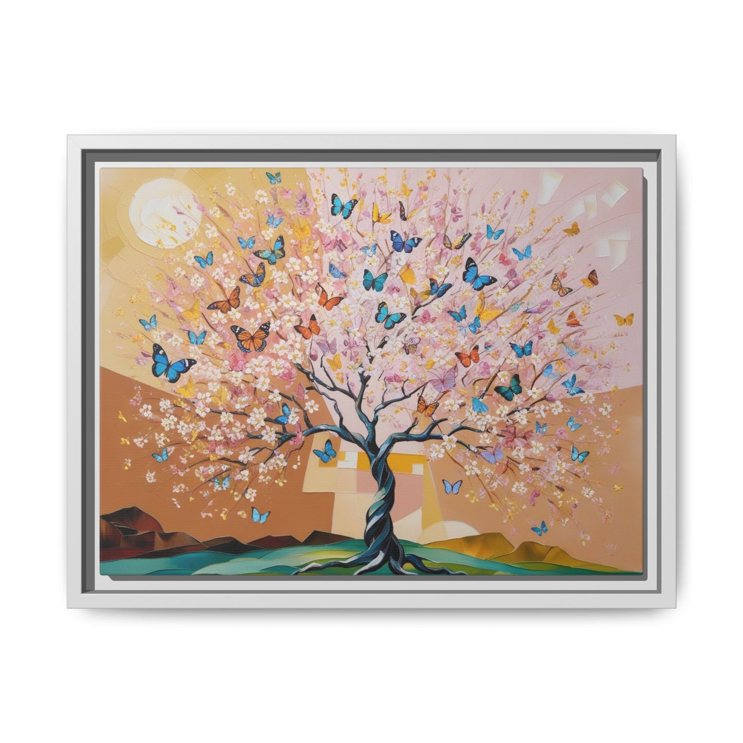 Colorful Butterfly Blossom Framed Canvas Art