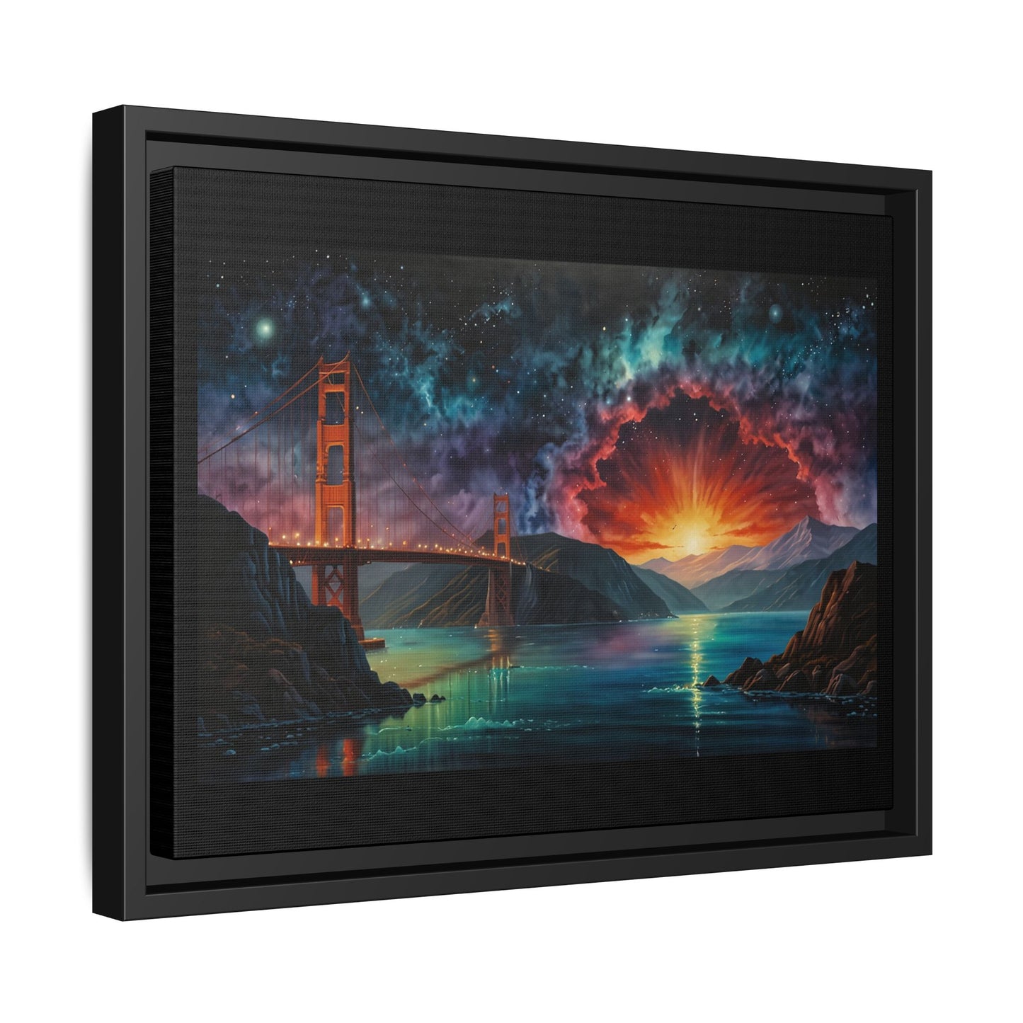 Golden Gate Sunset Framed Canvas Art - Multi-Color Wall Decor