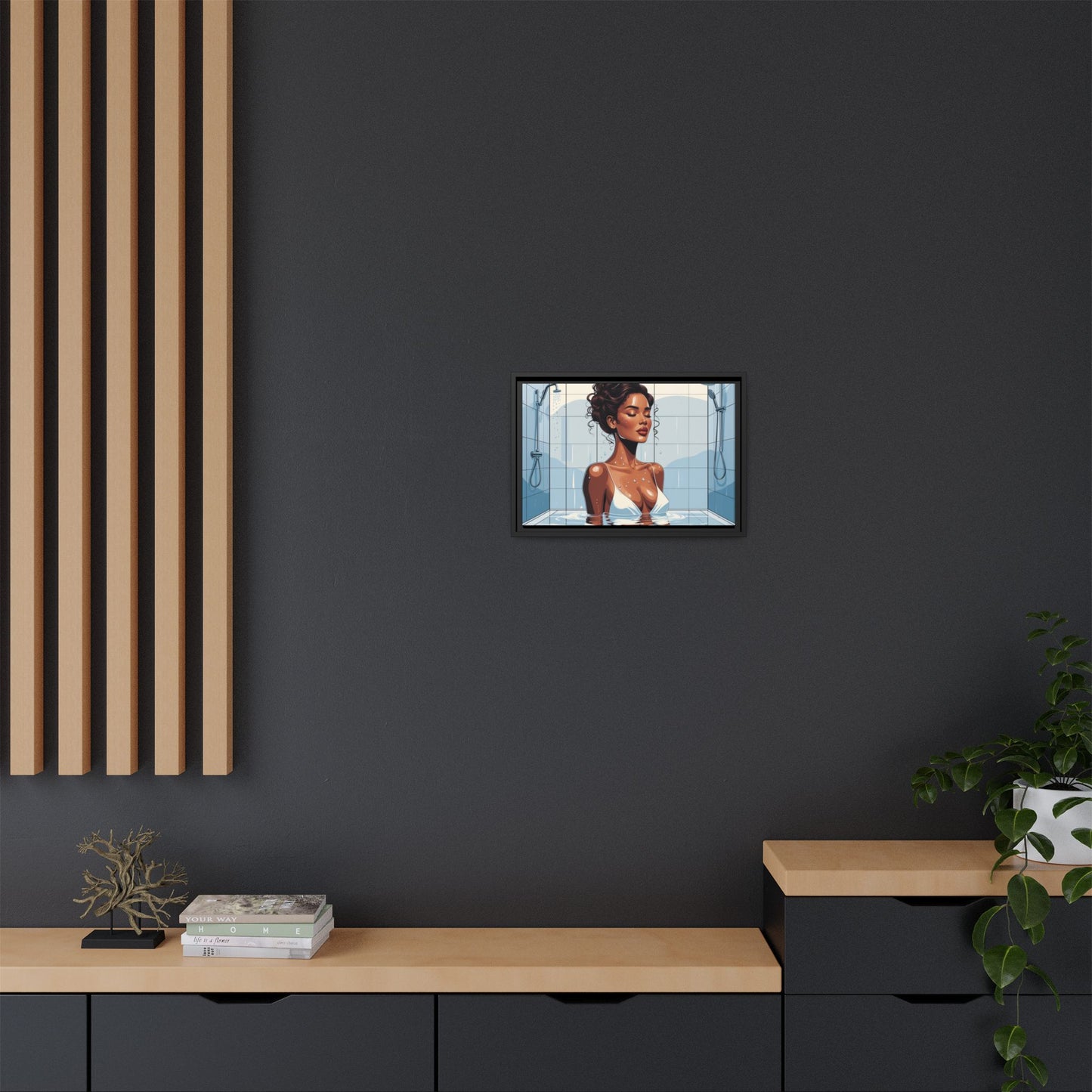 Serene Bathing Woman Canvas Art - Framed Multi-Color Wall Decor