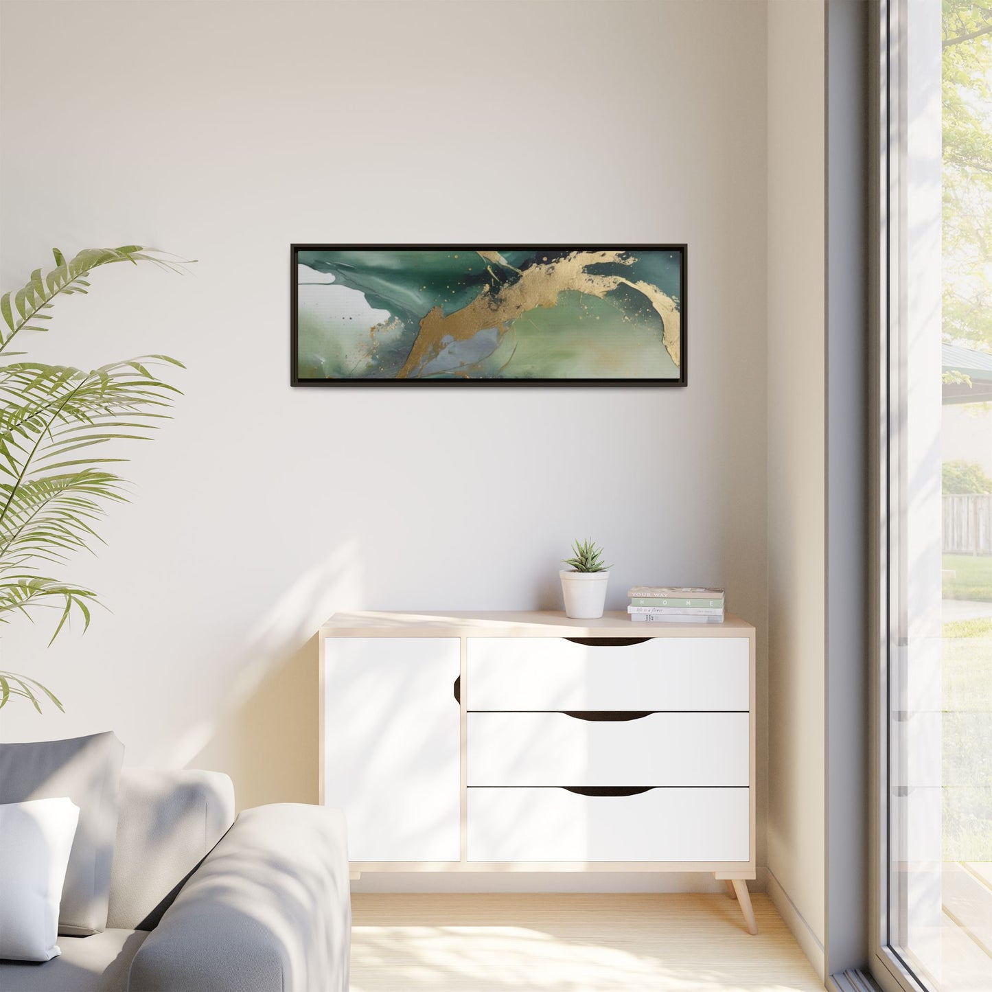 Elegant Abstract Framed Canvas Wall Art - Multi-Color Gold Accents