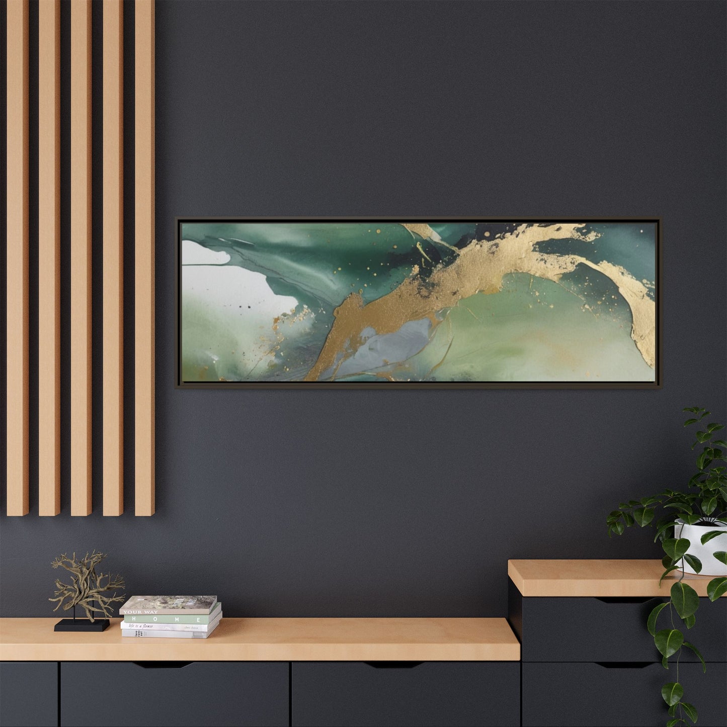 Elegant Abstract Framed Canvas Wall Art - Multi-Color Gold Accents