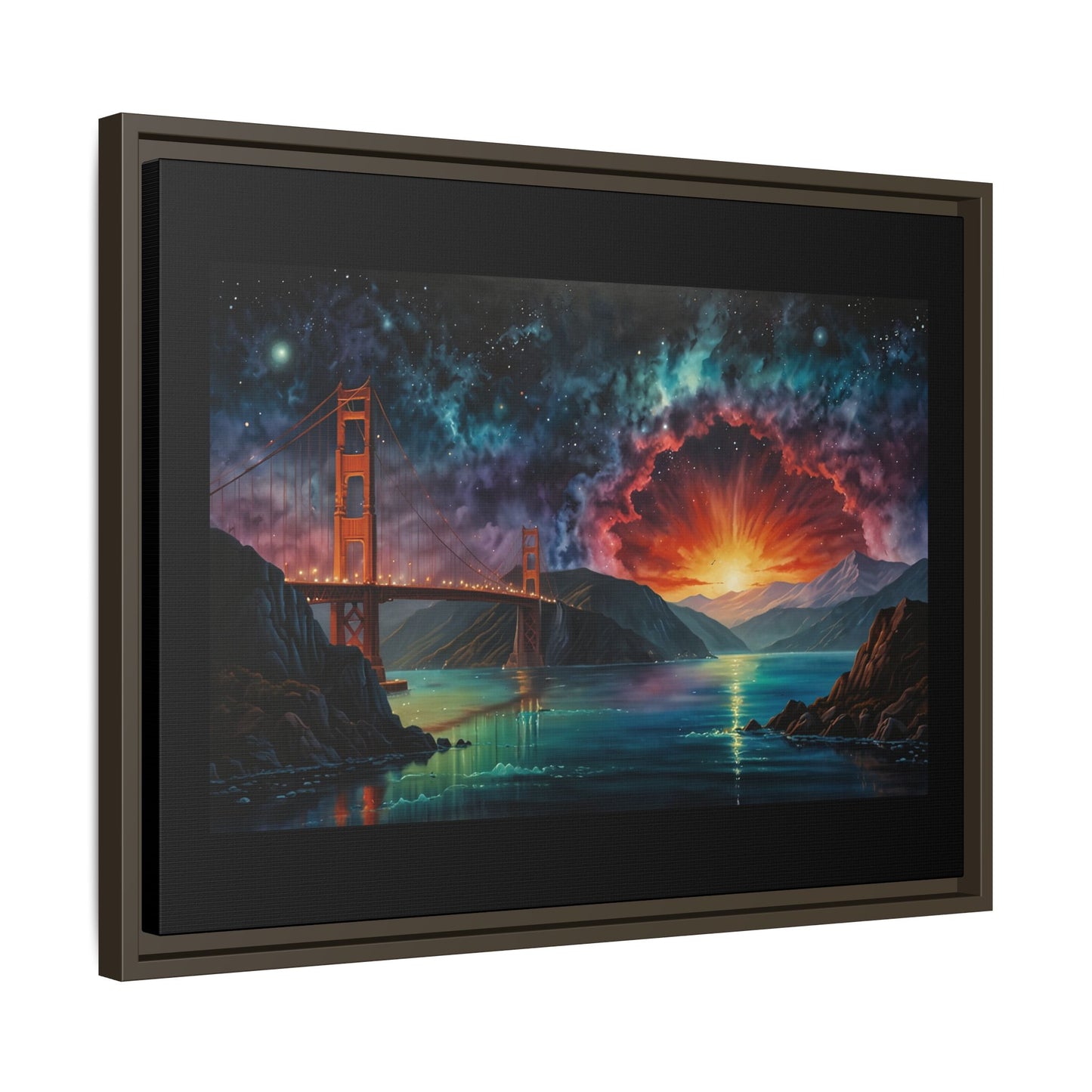 Golden Gate Sunset Framed Canvas Art - Multi-Color Wall Decor