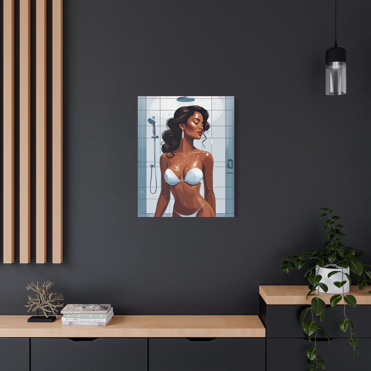 Shower Goddess Art Canvas - Elegant Stretched Satin Wall Decor for Modern Homes