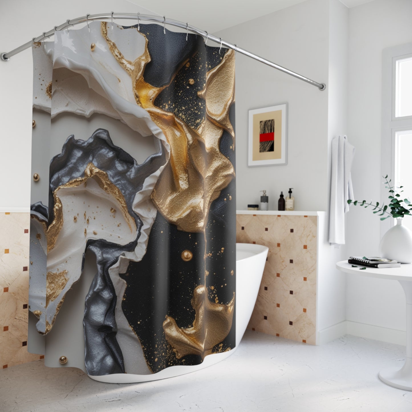 Elegant Geode Shower Curtain - Modern Bathroom Decor with Metallic Accents