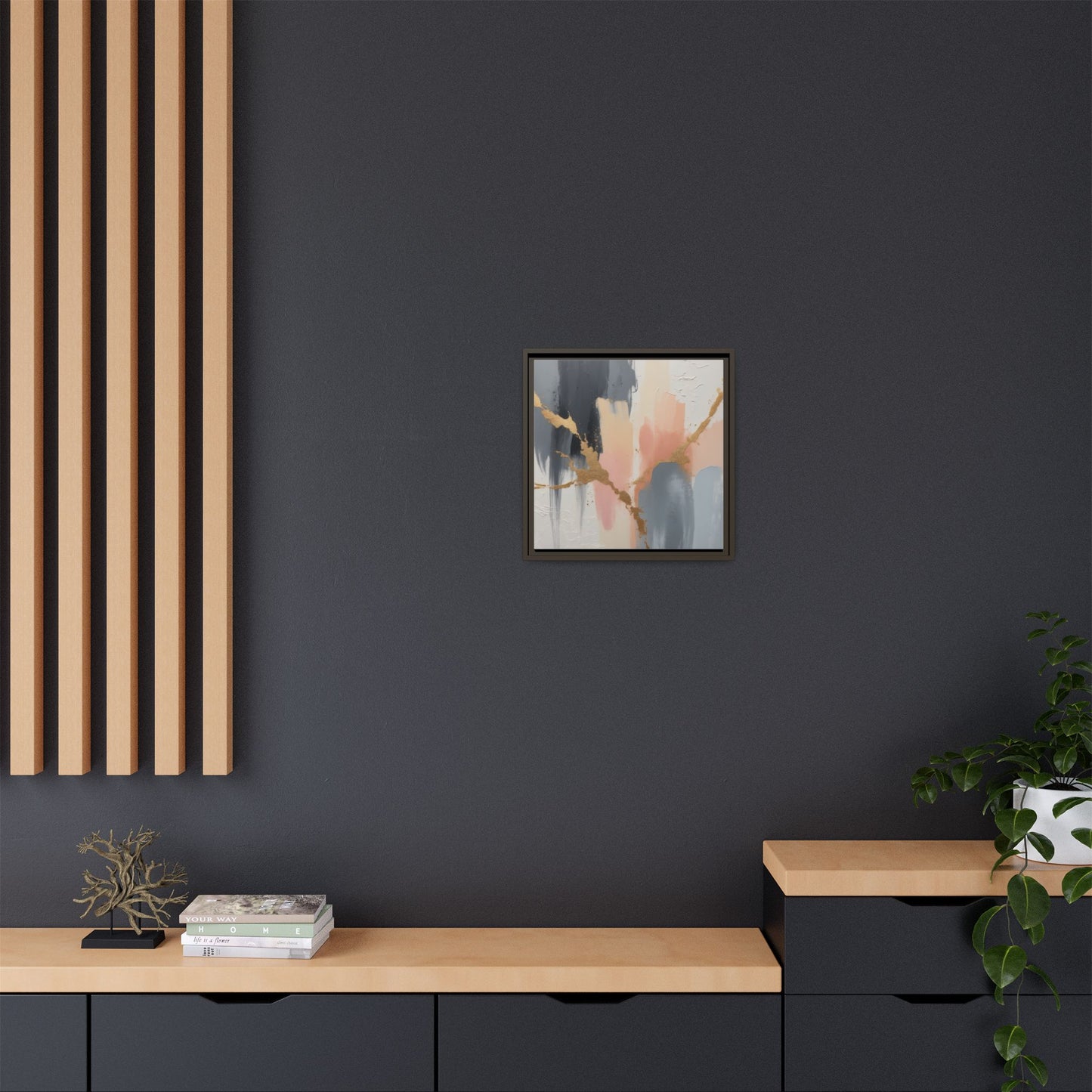 Elegant Abstract Framed Canvas Art with Gold Accents