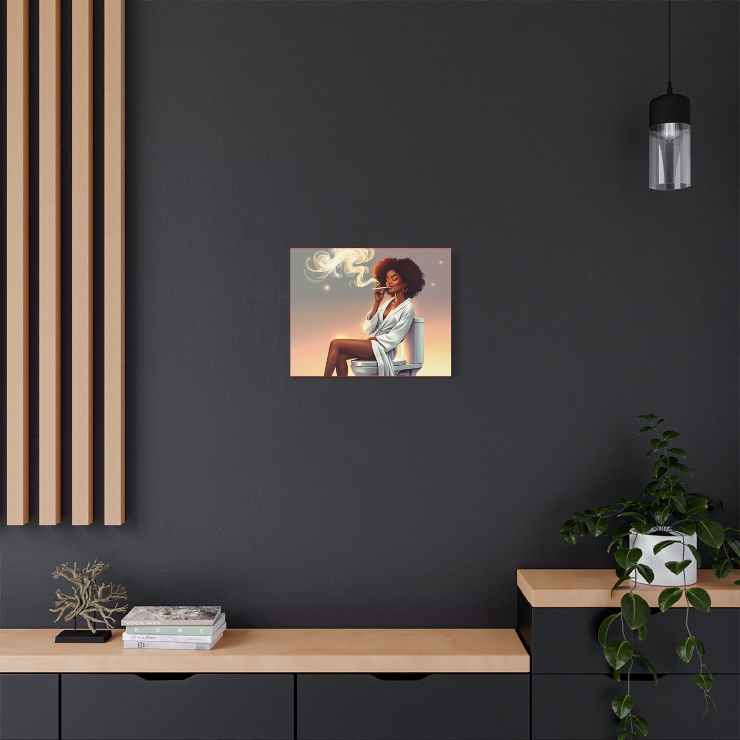 Contemporary Satin Canvas Wall Art - Stylish Leisure Scene with Female Figure